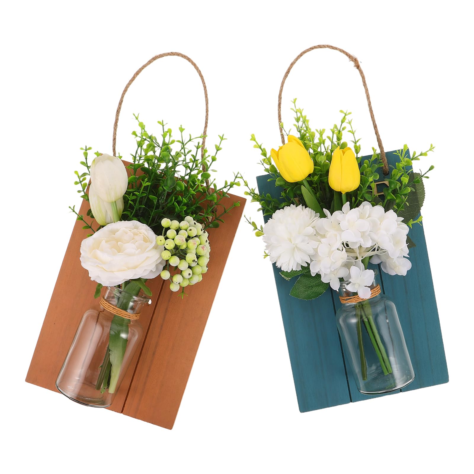 Vases muraux en verre transparent Cabilock avec fleurs artificielles lot de 2