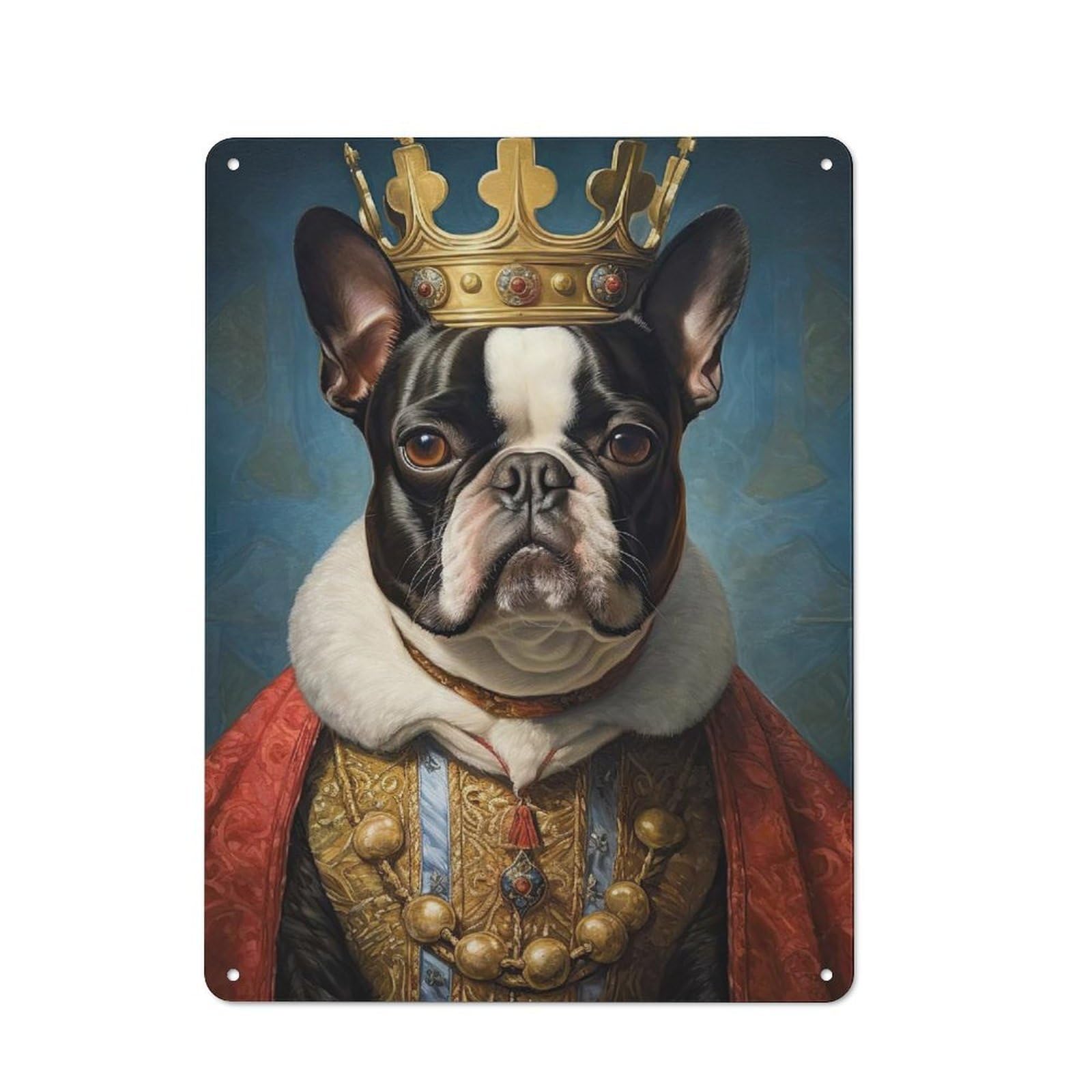 Metal Sign 40x30cm with Boston Terrier The King for Hallway Wall, Rustic Decor, for Wall Display Collectors
