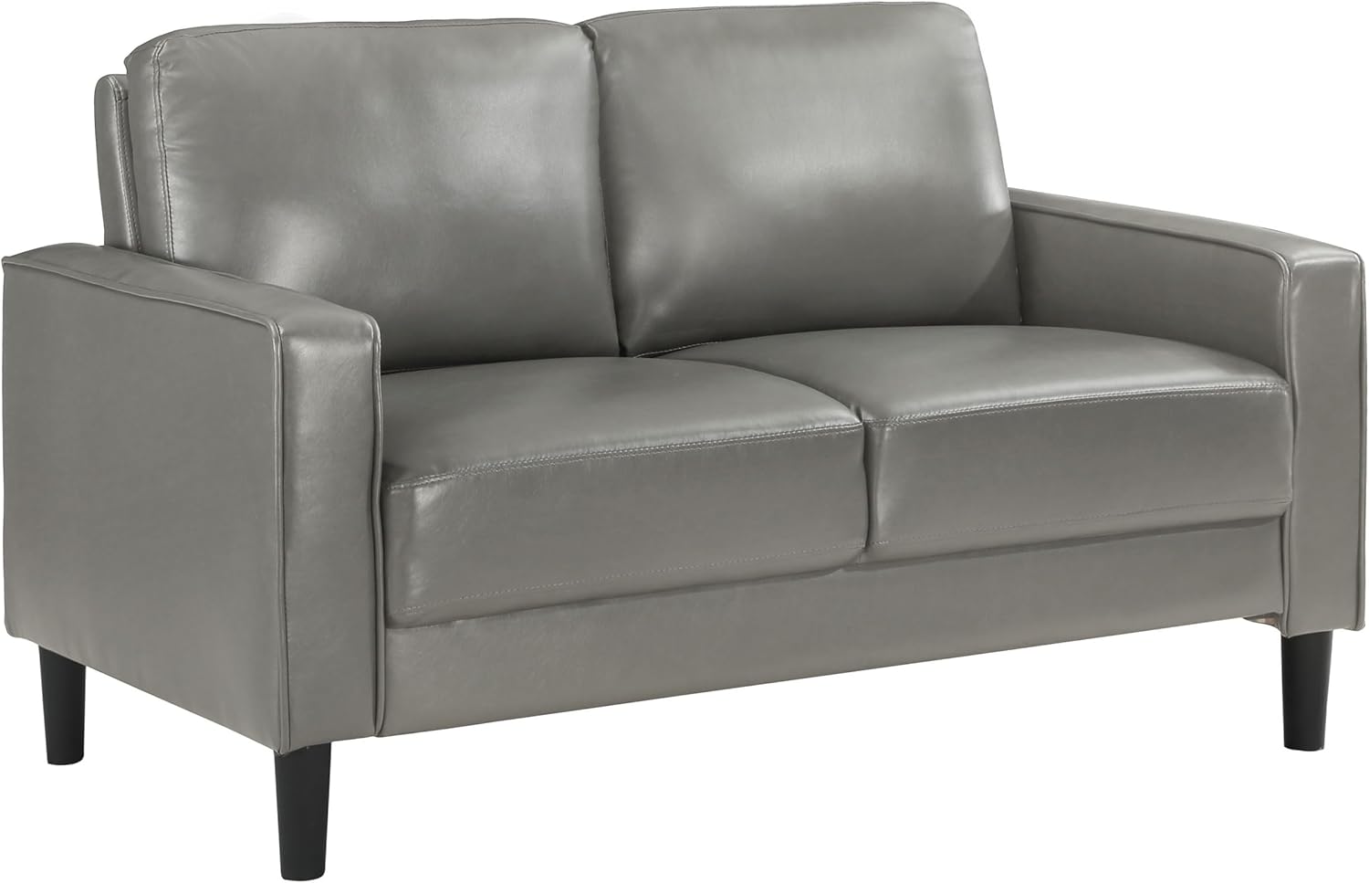 Coaster Home Furnishings - Ruth - Faux Leather - Upholstered Loveseat with Track Arms, Foam-Filled Cushions, and Straight Tapered Legs - Living Room - Gray - 508366