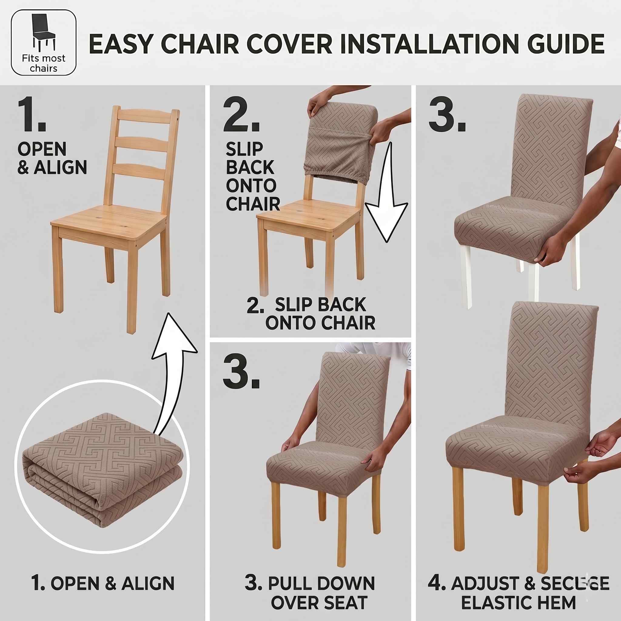 Styleys Elastic Chair Covers - 6 Pack Taupe -5