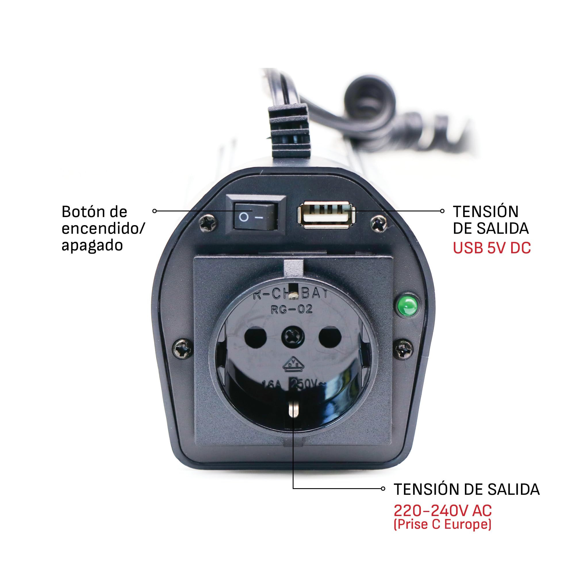 Schumacher Electric INV150 - Inversor 12V a 220V 300W - Convertidor Compacto con USB y Mechero - para Móvil, Tablet, Portátil