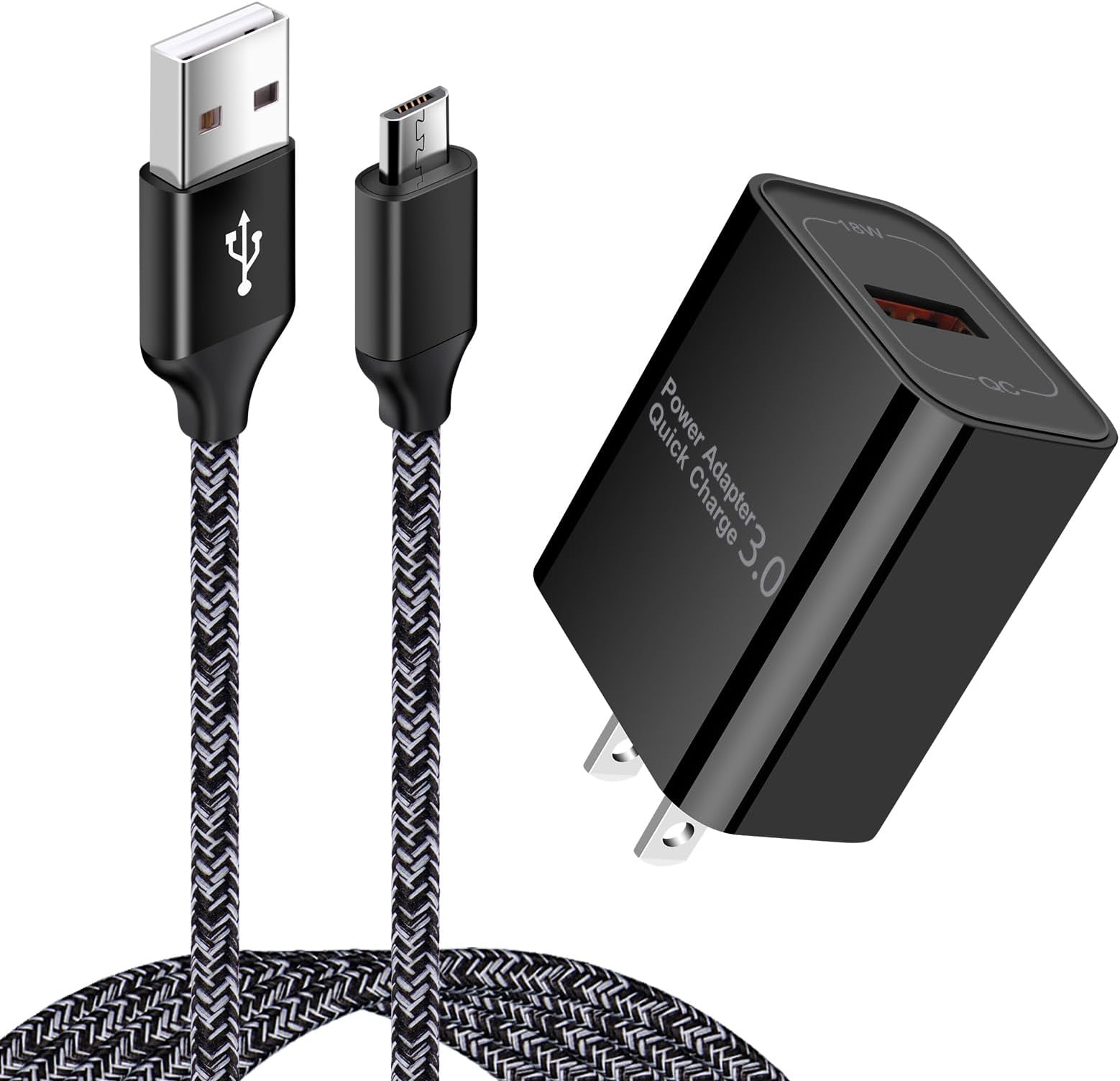 Fast Adaptive Quick Charge 3.0 Wall Charger Fast Charging Block Android Charger Cable Compatible for Samsung Galaxy S7/S6 Edge/J3/J7,LG Stylo 2 3 Plus,Moto G5/E6/E5/E4,Kindle Fire 7 8,Tablet