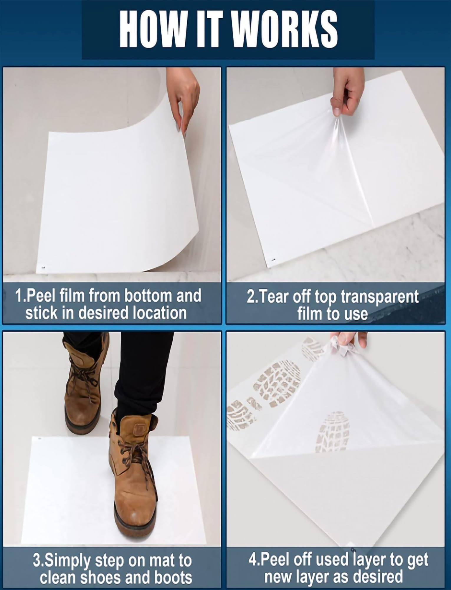 Tapetes Adhesivos Sticky TAC Mats (300 Hojas) Eliminación eficaz de Suciedad en Laboratorios, hogares y más: Elimina el Polvo y la Suciedad de Zapatos y Ruedas de Equipos.(26x45in)