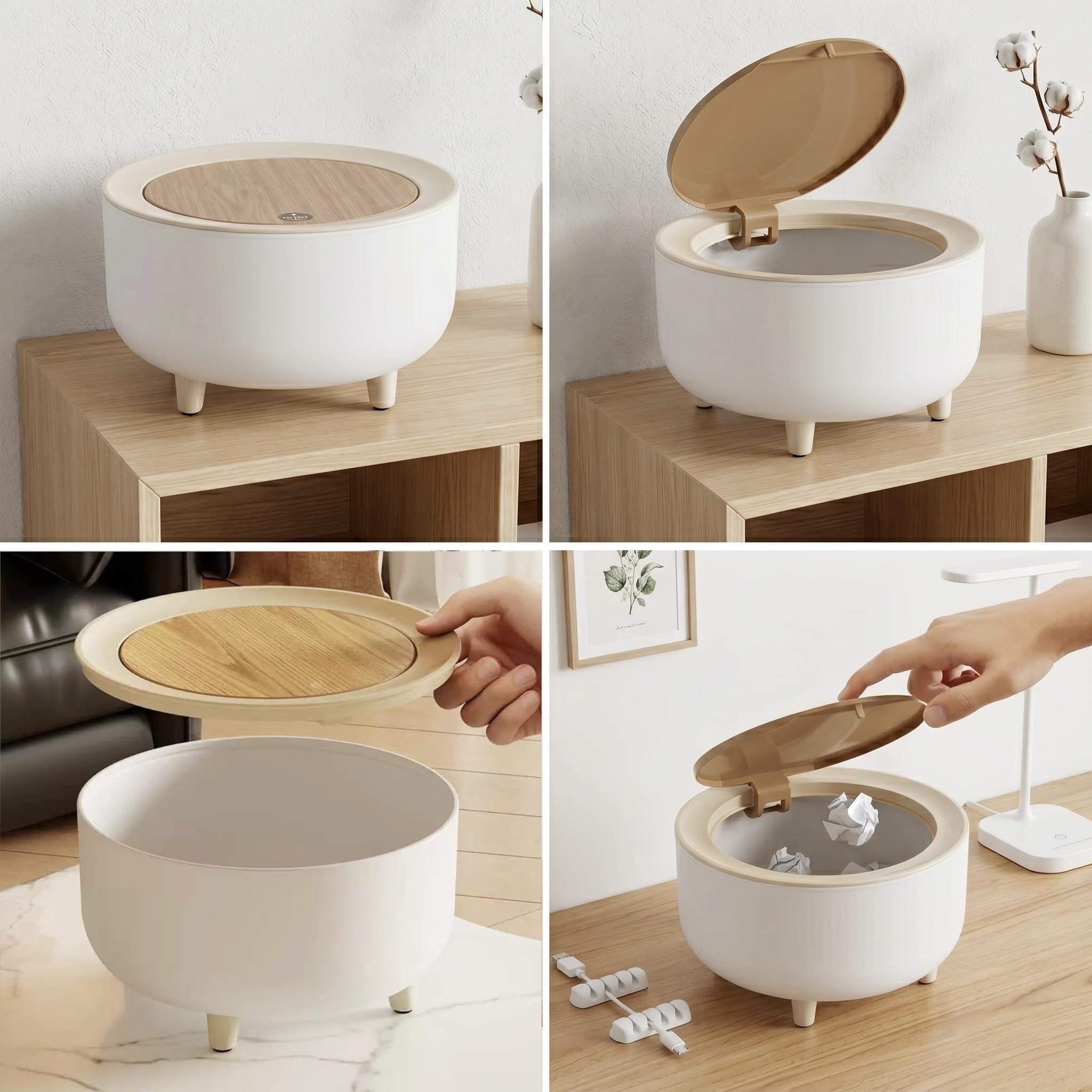OCEANO Set 4 Cestini di Design con Gambe Pattumiere da Interno per Soggiorno, Bagno, Ufficio e Camera Organizzatori Stile Scandinavo Moderno 9L 7L 5L