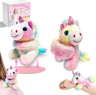 Unicorn Plush Shoulder Magnet & Slap Bracelets Stuffed Toys Set, Unicorn Dress for Girls Costume Pageant, Cute Plushies Gift Present for 3-8 Years Old Girls
