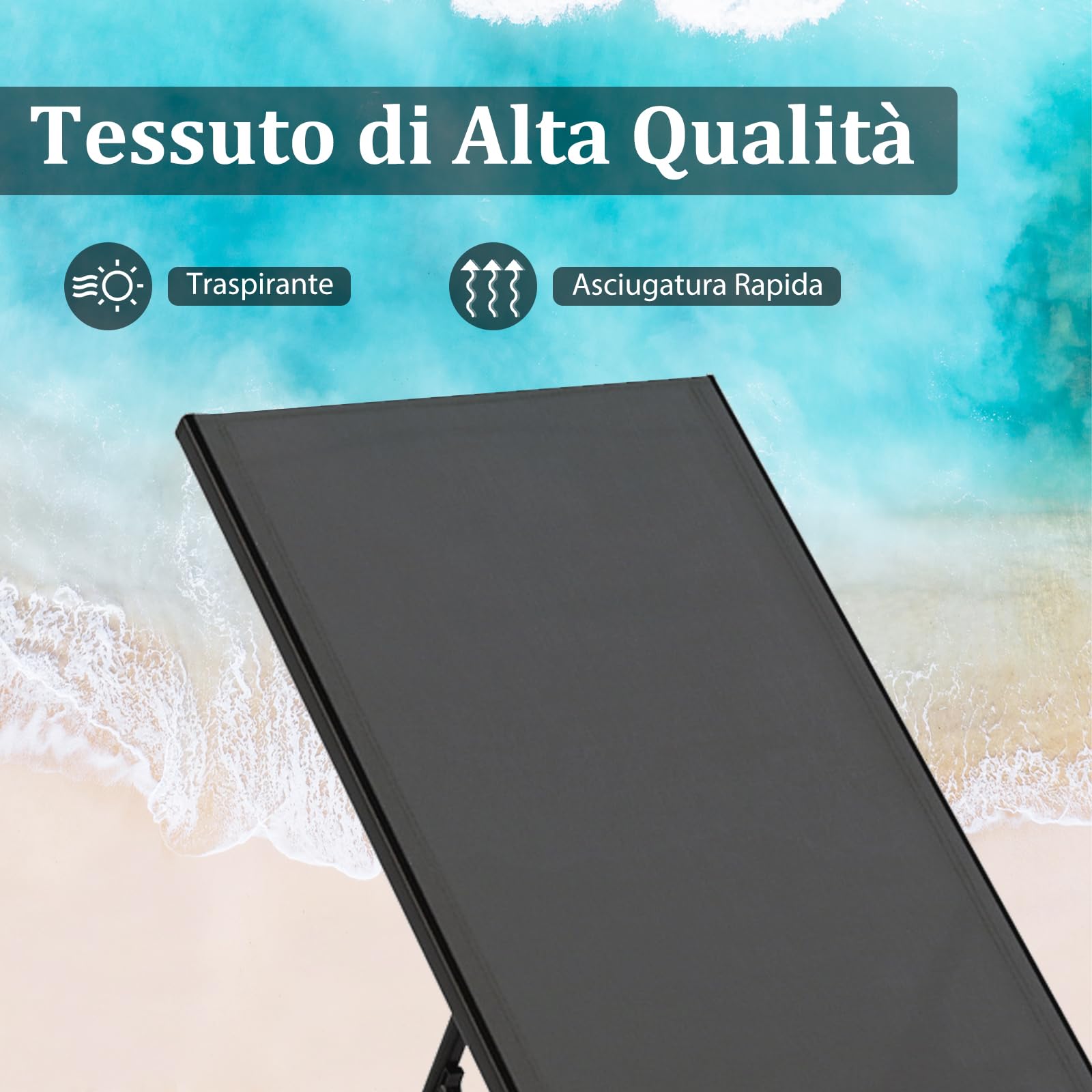 COSTWAY Lettino Prendisole da Giardino con Tavolino, Schienale Rgolabile 5 Livelli, 2 Ruoti, Sdraio da Patio in Tessuto Traspirante, per Piscina Terazza, Portata 150+50 kg (Grigio)