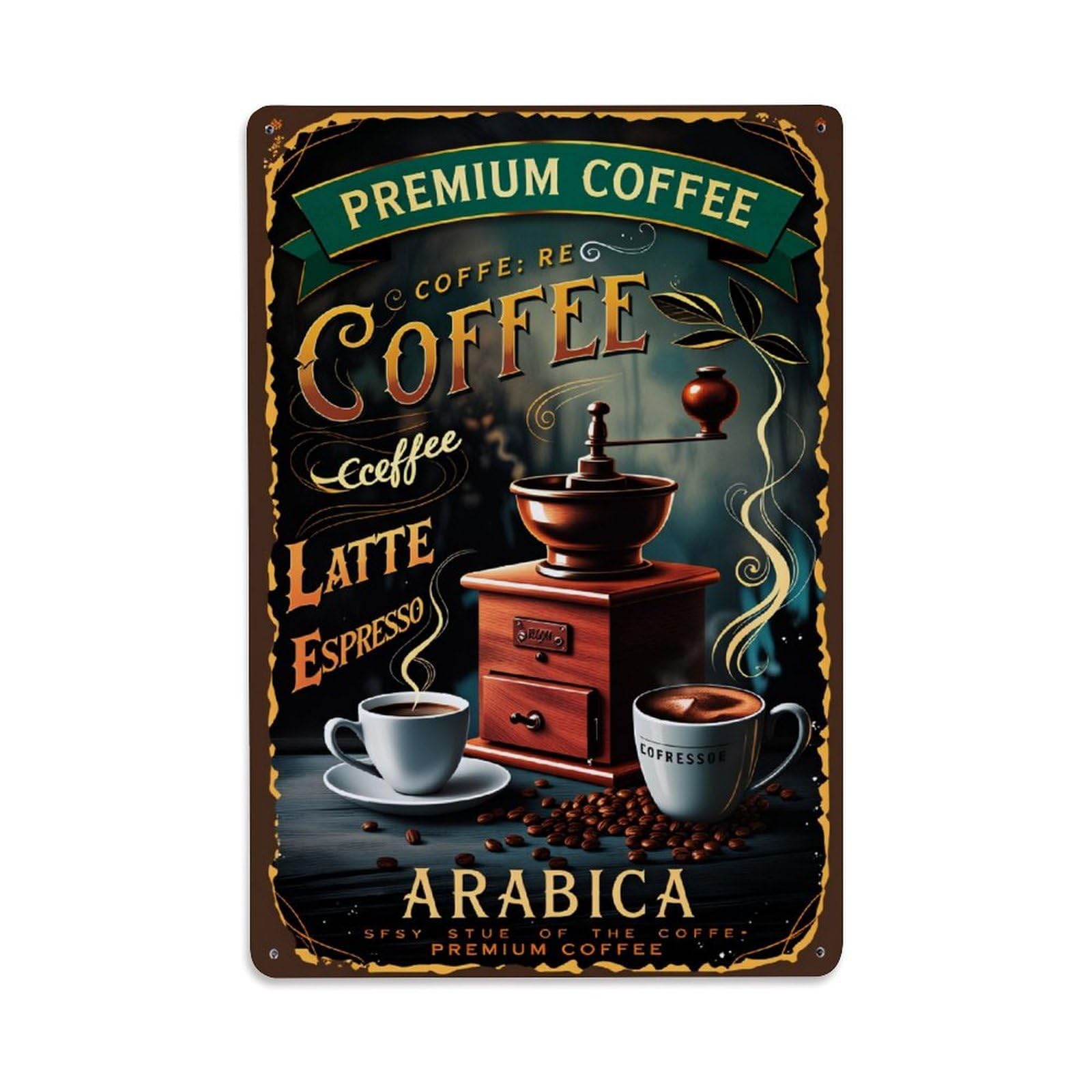 Lzwbntey Vintage Premium Coffee Arabica Latte Espresso Metal Tin Sign Retro Wall Decor For Home Bar Garage Cafe, Indoor & Outdoor Decorative Metal Poster, 8X12 Inch