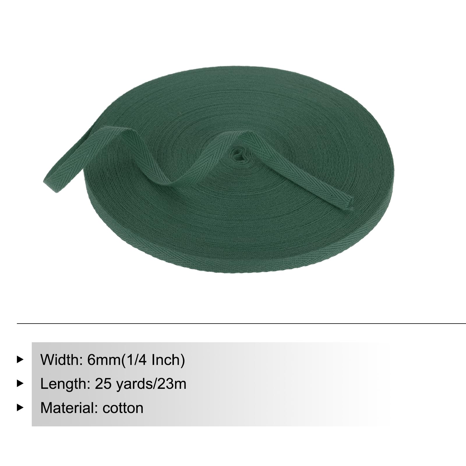PATIKIL Cotton Twill Tape 6mm 23m Cotton Ribbon Bias Binding Tape Herringbone Webbing Trim for Sewing Gift Wrapping Dark Green - Image 2