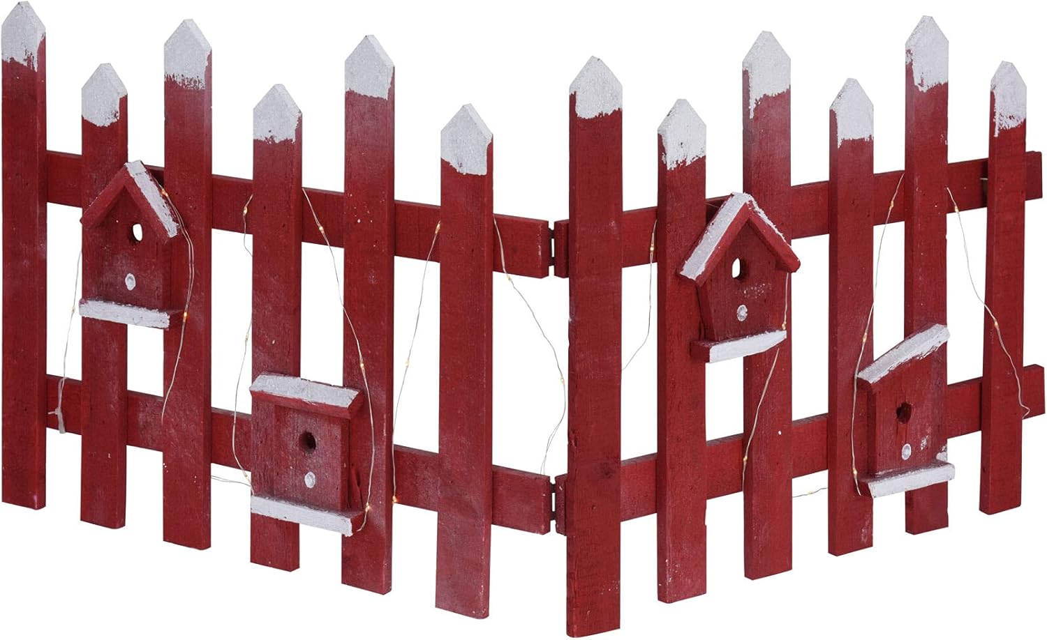 Deko Holz Zaun mit 30 LED in rot 100x40 cm Mini Gartenzaun Winter