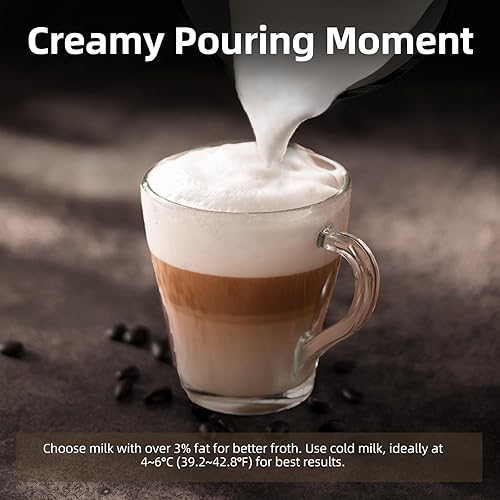 Miniatura 5 de Espumador de leche, espumador de leche eléctrico 4 en 1 y vaporizador, máquina de espuma Chefavor caliente y fría de 14 onzas, espumador de leche
