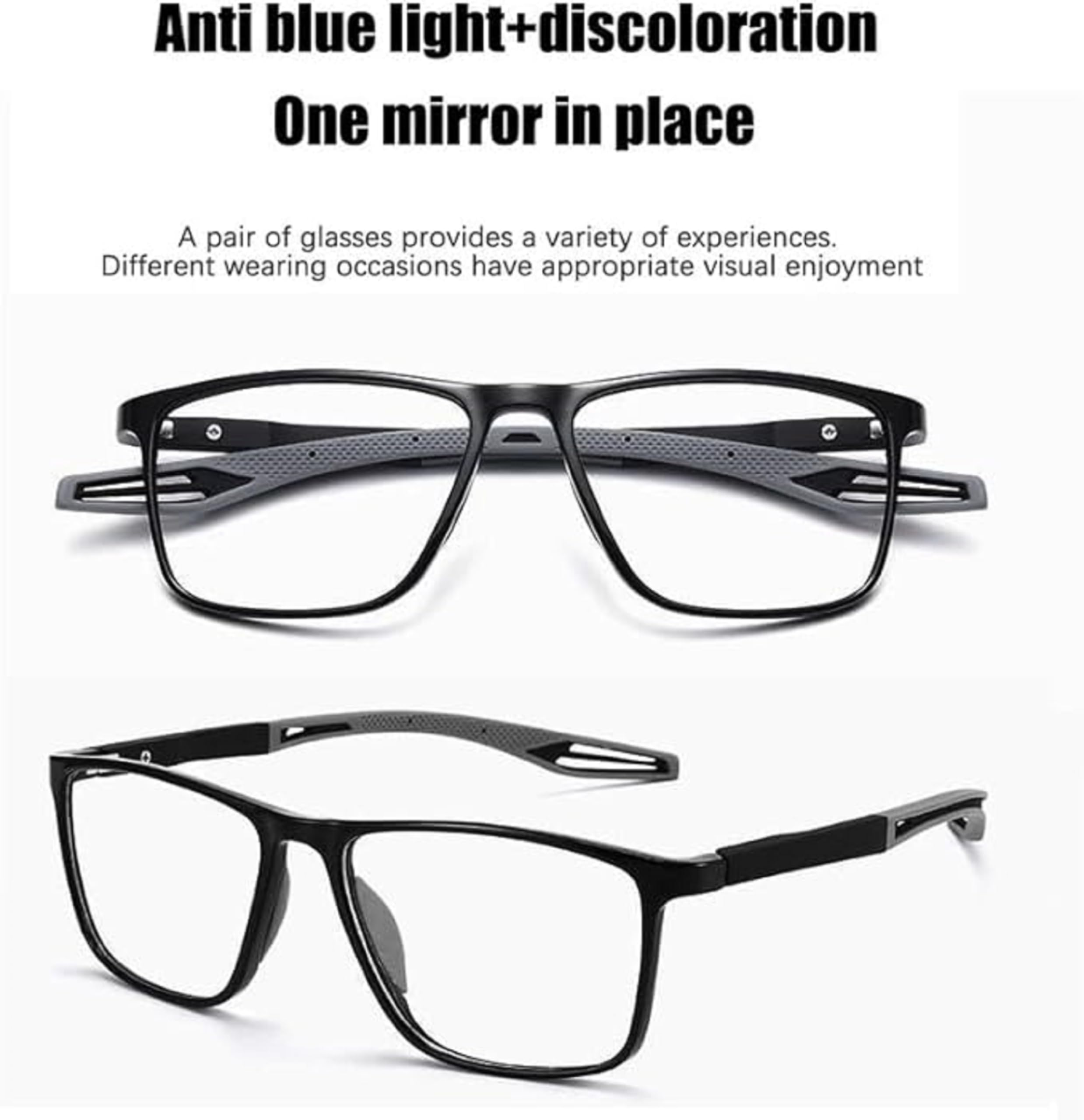 Lunettes Anti Bleu Photochromatique UV400 Homme Femme Flexible Silicone Ultra Léger Noir Gris -1,5