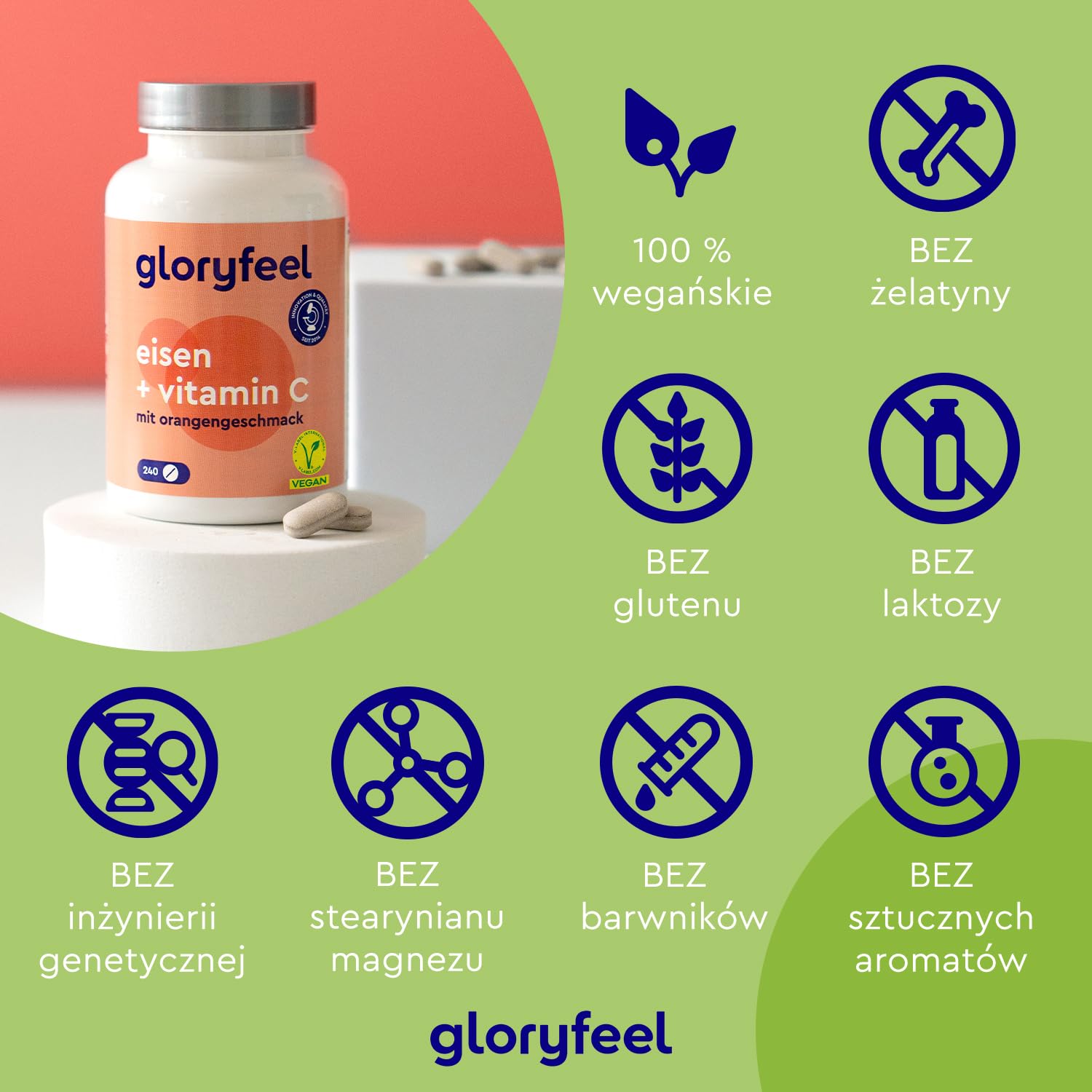 Żelazo z 40mg witaminy C - 240 tabl. - Najwyższej jakości surowce: bisglicynian żelaza + witamina C z ekstraktu z aceroli - Testowane laboratoryjnie bez dodatków, wyprodukowane w Niemczech