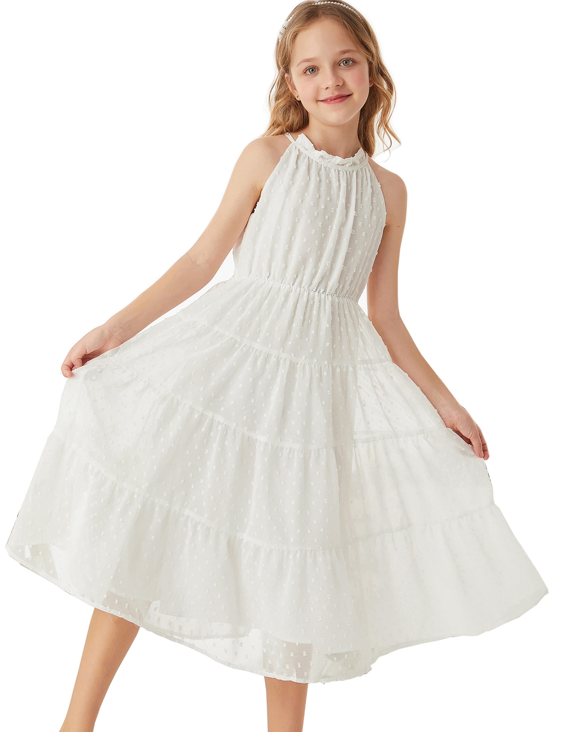 GRACE KARIN Vestido Niña Elegante Vestido Gasa con Malla Escote Halter 6-12 Años