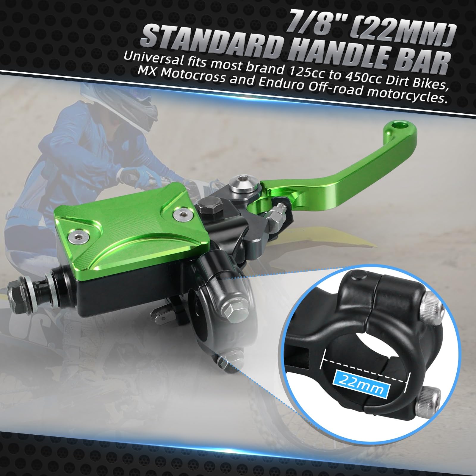 Zestaw linki sprzęgła motocykl Pasuje do Kawasaki KX125 KX250 KX250F KX450F KX 65 85 KLX125 KLX250 KLX450R 7/8 "hamulec hydrauliczny i zestaw dźwigni sprzęgła kablowego montaż(Green)
