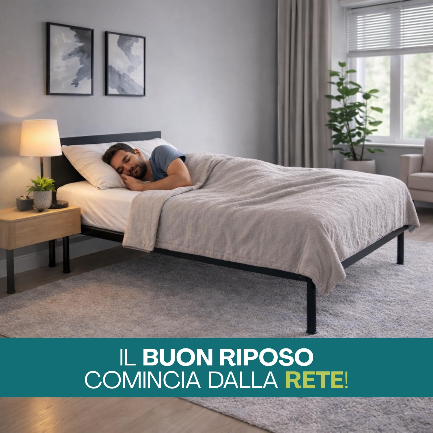 PALUPLUS Rete Ortopedica per Letto Singolo, Struttura in Metallo con Doghe in Legno, Piedini Smontabili con Gommini Antiscivolo, Portata 100 kg, Made in Italy -F -17 (80x190 cm)