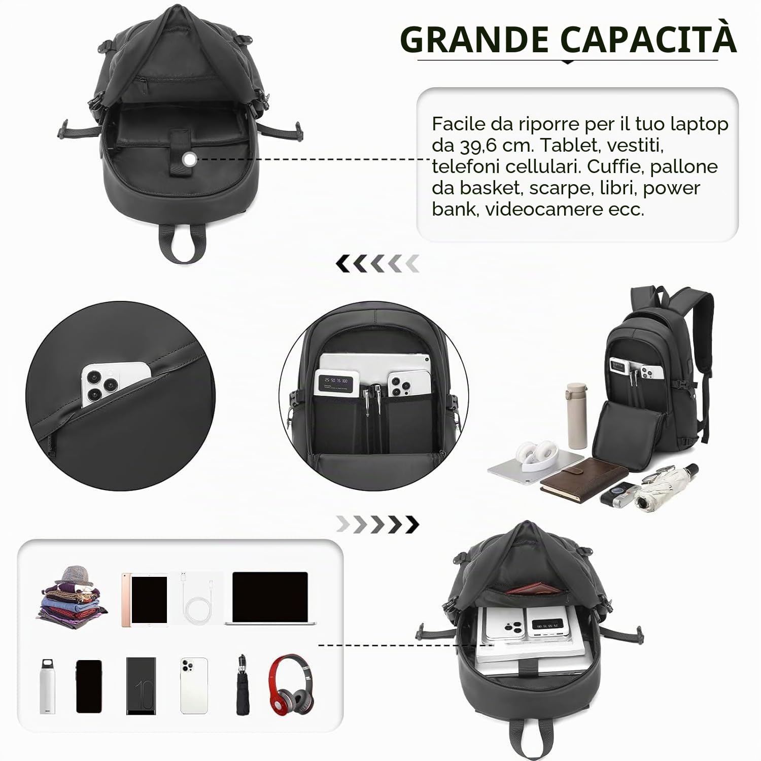 KONO Zaino Porta PC 15.6/17.3 Pollici con Porta USB, Zaino da Lavoro Uomo Impermeabile per Università Viaggi Aereo, Design Elegante