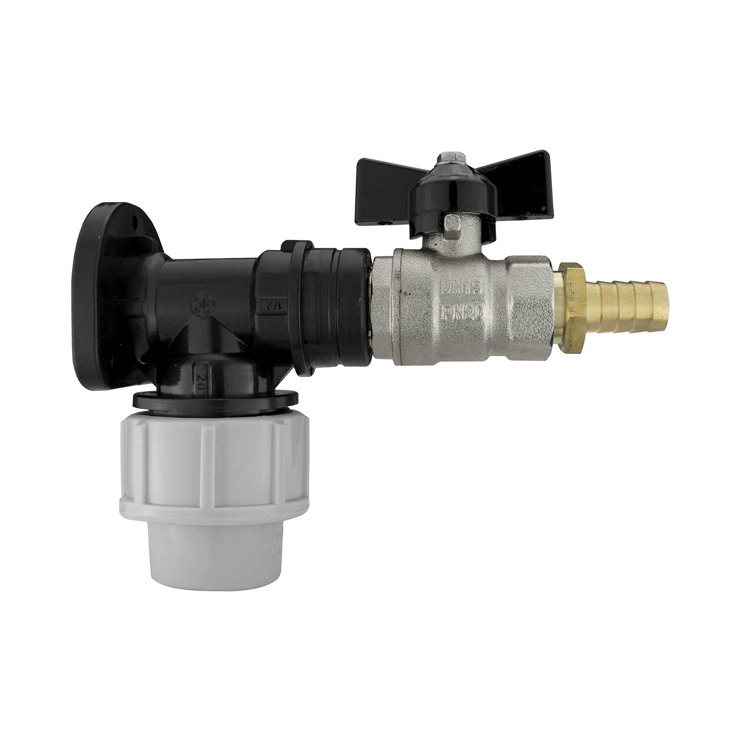Cost Wise 20mm Water Pipe Compression Mdpe Wallplate+Full Flow Butterfly Valve+1/2" Barb from B&Q
