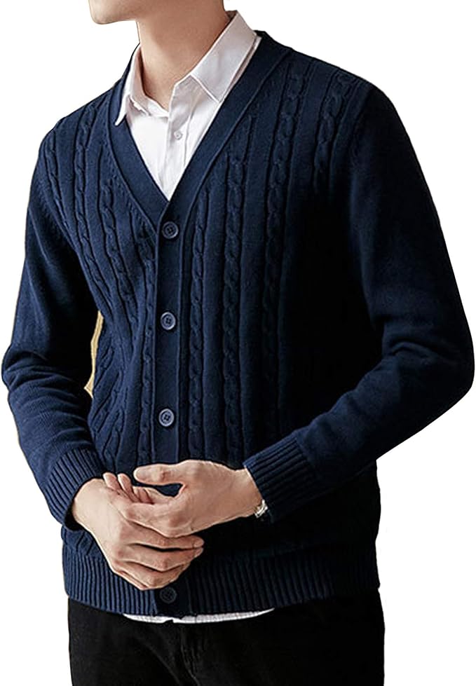 Amazon Libetter ケーブルニット カーディガン メンズ 厚手 秋冬 ニット ジャケット 無地 Vネック セーター ボタン 綿 仕事 学生 カーディガン 通販