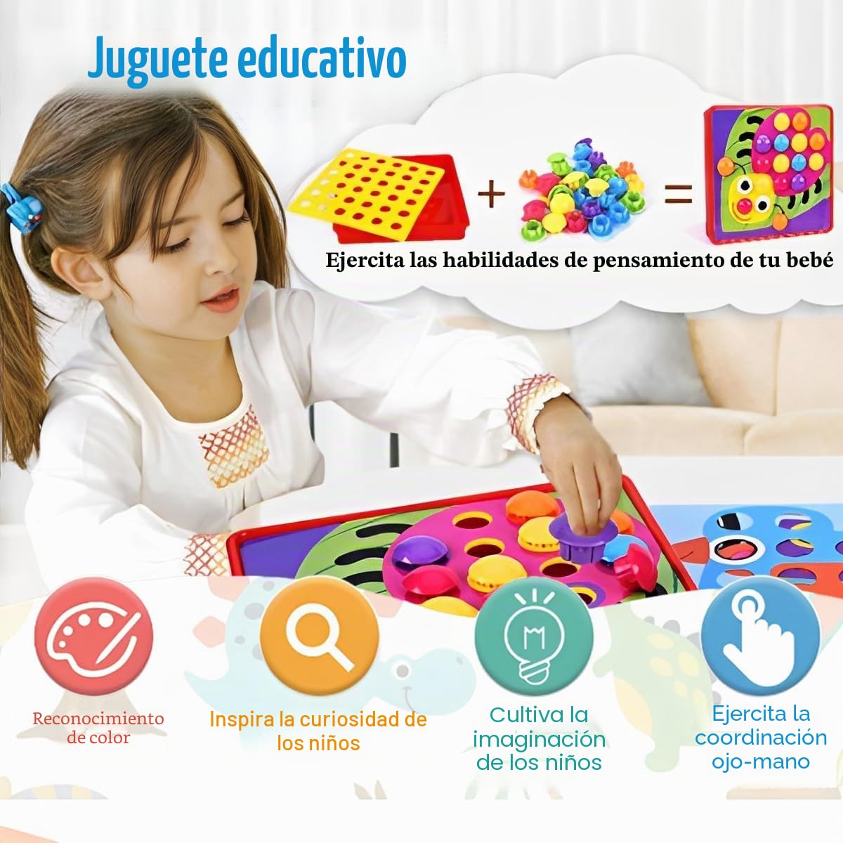 Juego De Mosaicos Infantiles Educativo – 46 Botones De Colores Y 12 Tarjetas Para Niños 2-4 Años, Regalo Montessori
