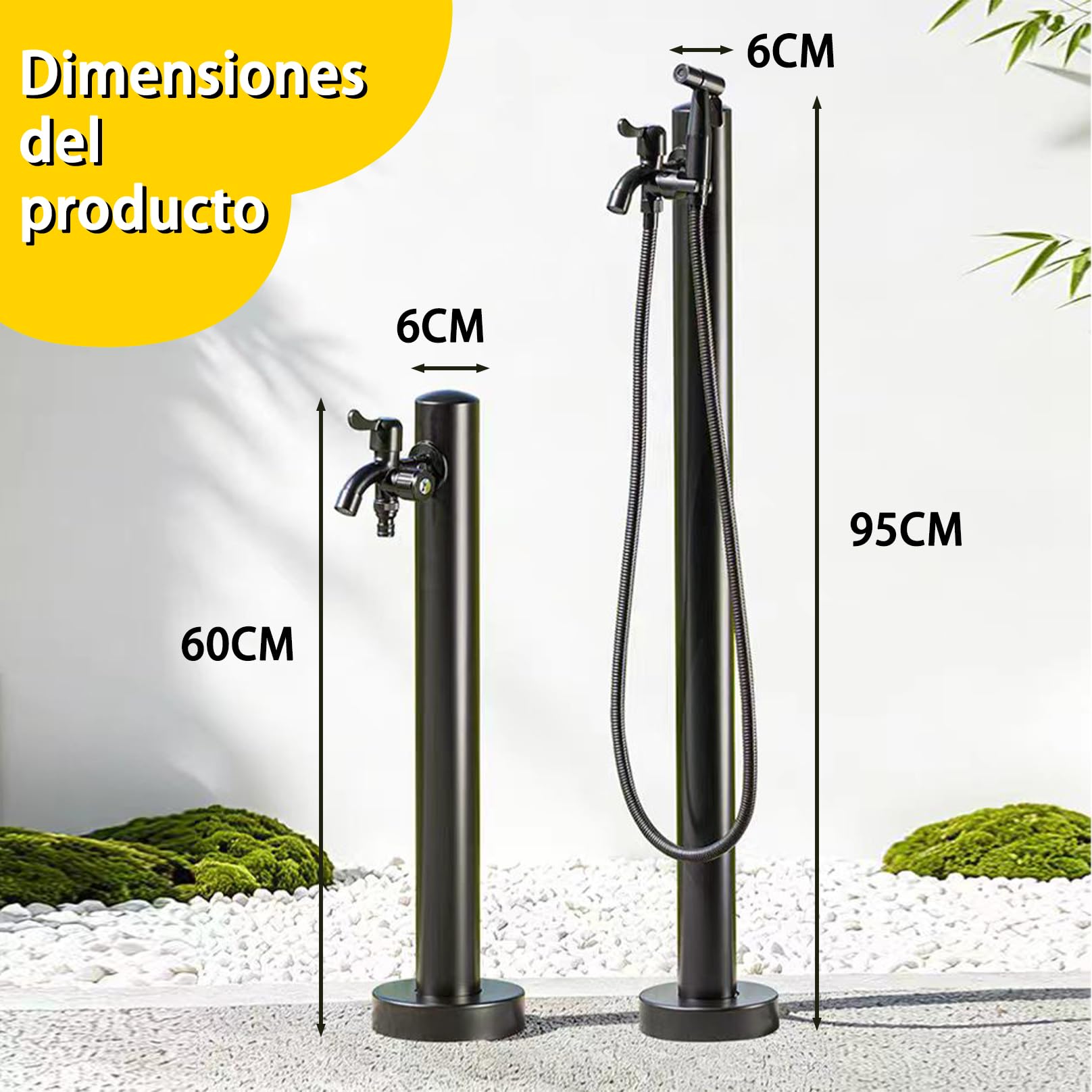 Grifo Exterior Decorativo a Prueba de Heladas, Grifo de Manguera de Jardín, Columna Agua Jardín Acero Inoxidable, Estación Dispensadora de Agua para Riego y Lavado 95cm