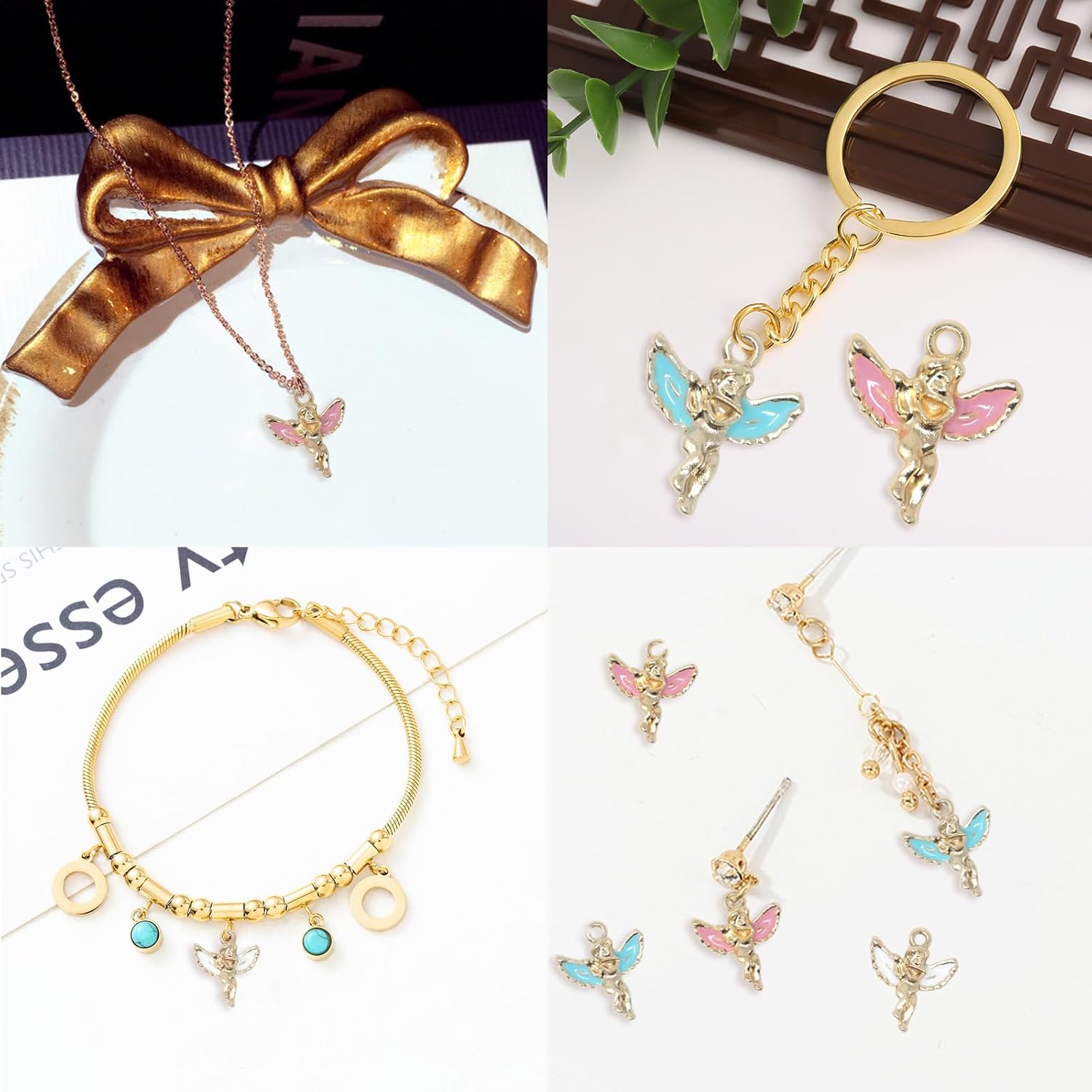 Honbay 36PCS Enamel Angel Charms Guardian Angel Pendants Alloy Religious Charms Pendant 3D Godess Fairy Charms Bead Charms for Keychains Earrings Bracelets Necklaces Jewelry Making and DIY Crafts - Image 3