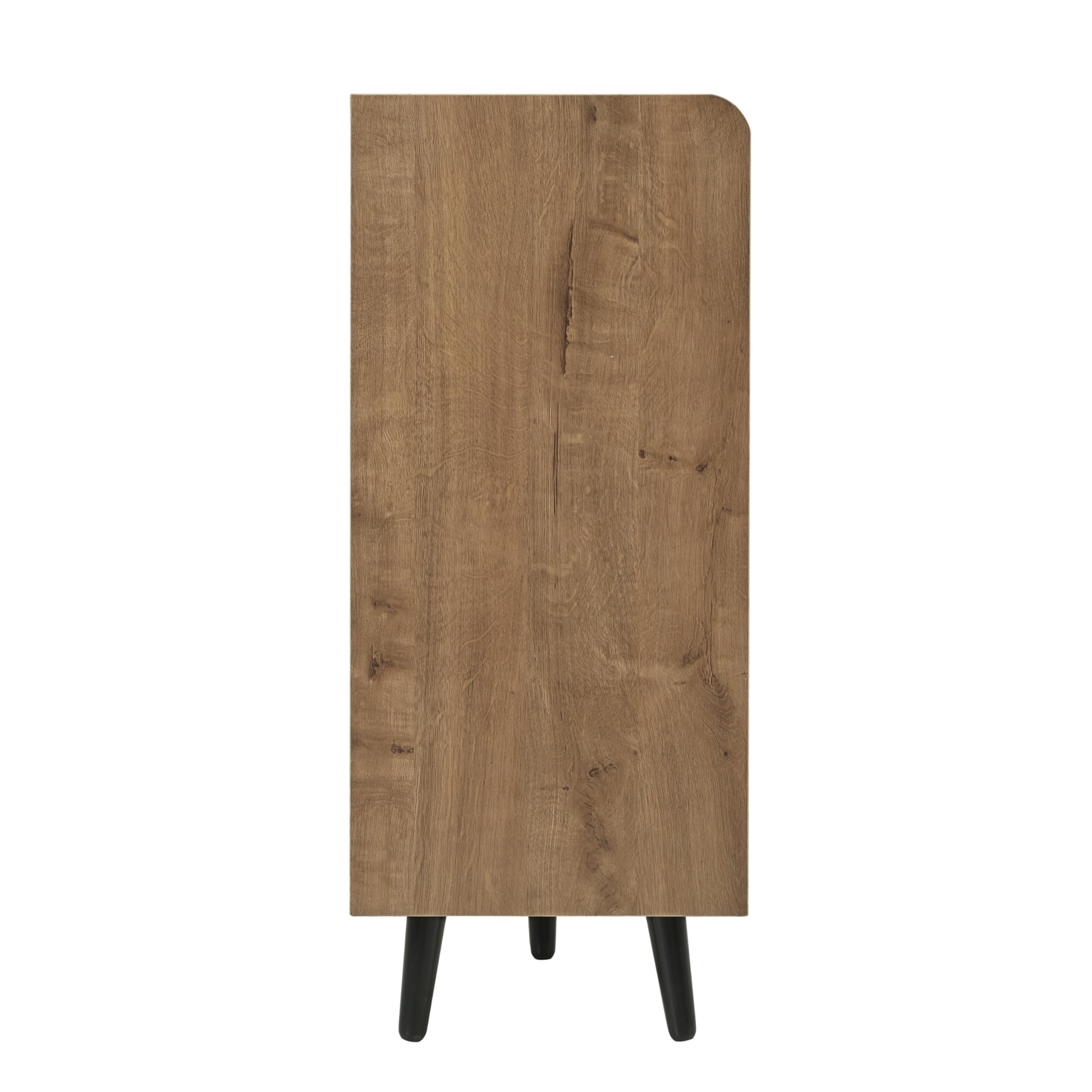 Zapatero moderno, equipado con cuatro puertas de almacenamiento, asas de metal asimétricas, ancho 120/D34/alto 82,8 cm (natural, B120/D34/H82,8 cm)