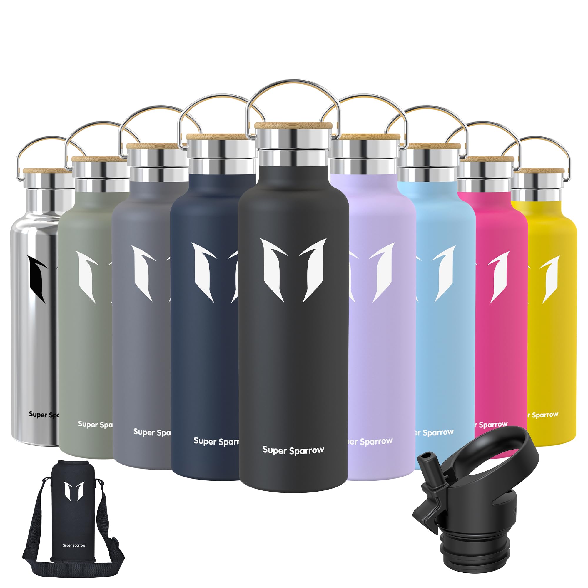 Super Sparrow Borraccia Termica - Bottiglia Termica Senza Perdite - 350ml/500ml/620ml/750ml/1L - Senza BPA Borracce Bambini - Per Scuola, Sport, Campeggio, Palestra, Ciclismo - Con 2 Tappi