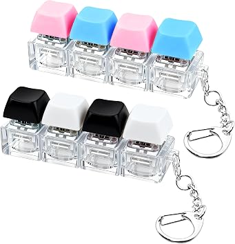 2 PCS Keyboard Fidget Toy, Keyboard Fidget Keychain 4-in-1 Keyboard Decompression Button Finger Clicker Toys, Button Stress Relief Fidget Gifts to Relief Stress Black White Blue Pink
