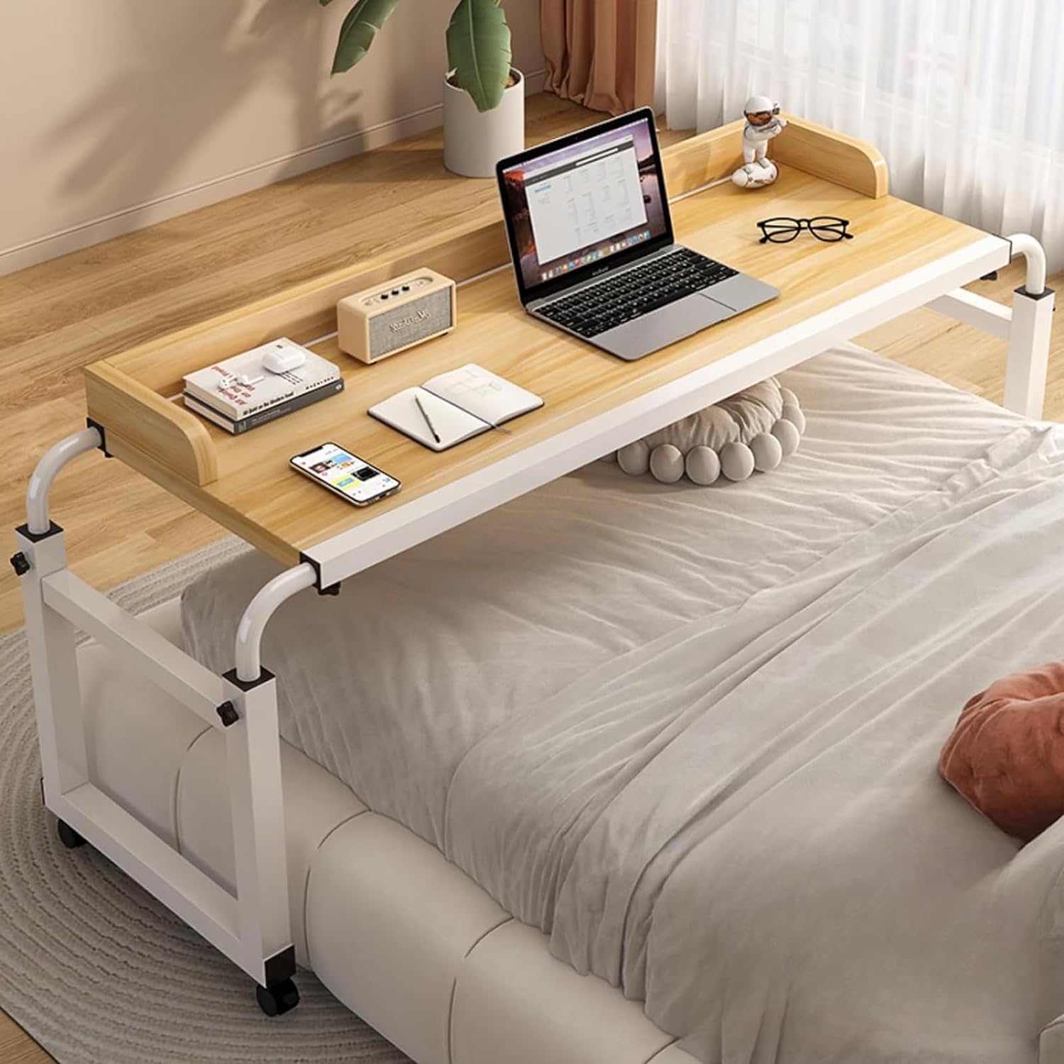 Table De Lit avec roulettes D'ordinateur Portable Bureau Réglable en Hauteur avec Grande Table Roulante Table De Lit Médical(Color:chêne)