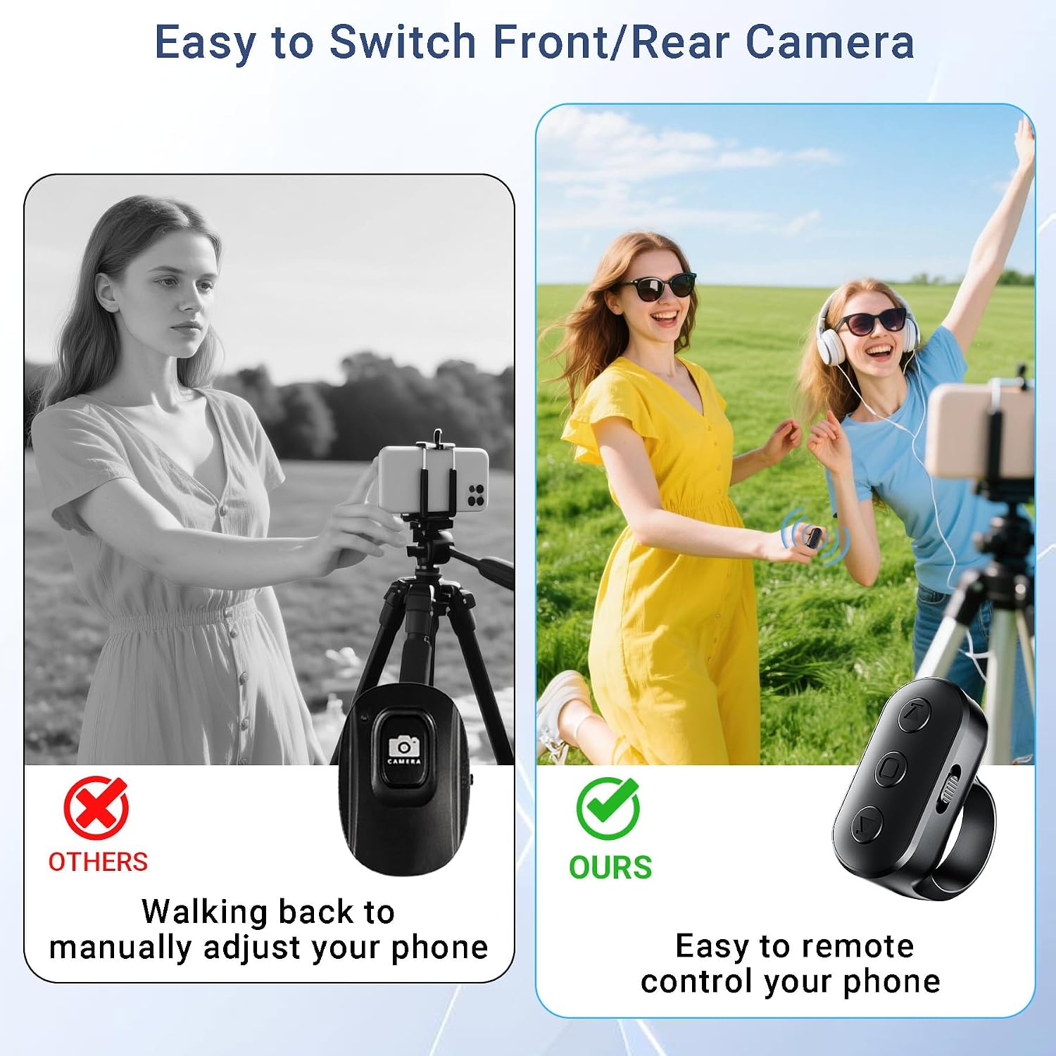 Wireless Phone Camera Remote Shutter with Zoom for iPhone Android, Bluetooth Phone Shutter Control with Front/Rear Camera Switch,Hands Free for Tiktok YouTube Photo & Video Recording Content Creator