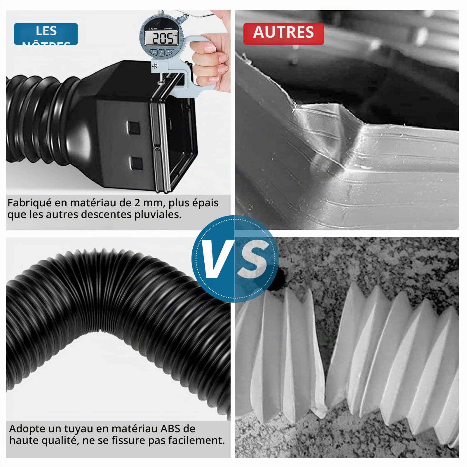 TOKPLNU Rallonge de bec de descente flexible pour gouttière - Noir - Connecteur de gouttière - Tuyau de drainage d'eau de pluie extensible de 50 à 147 cm