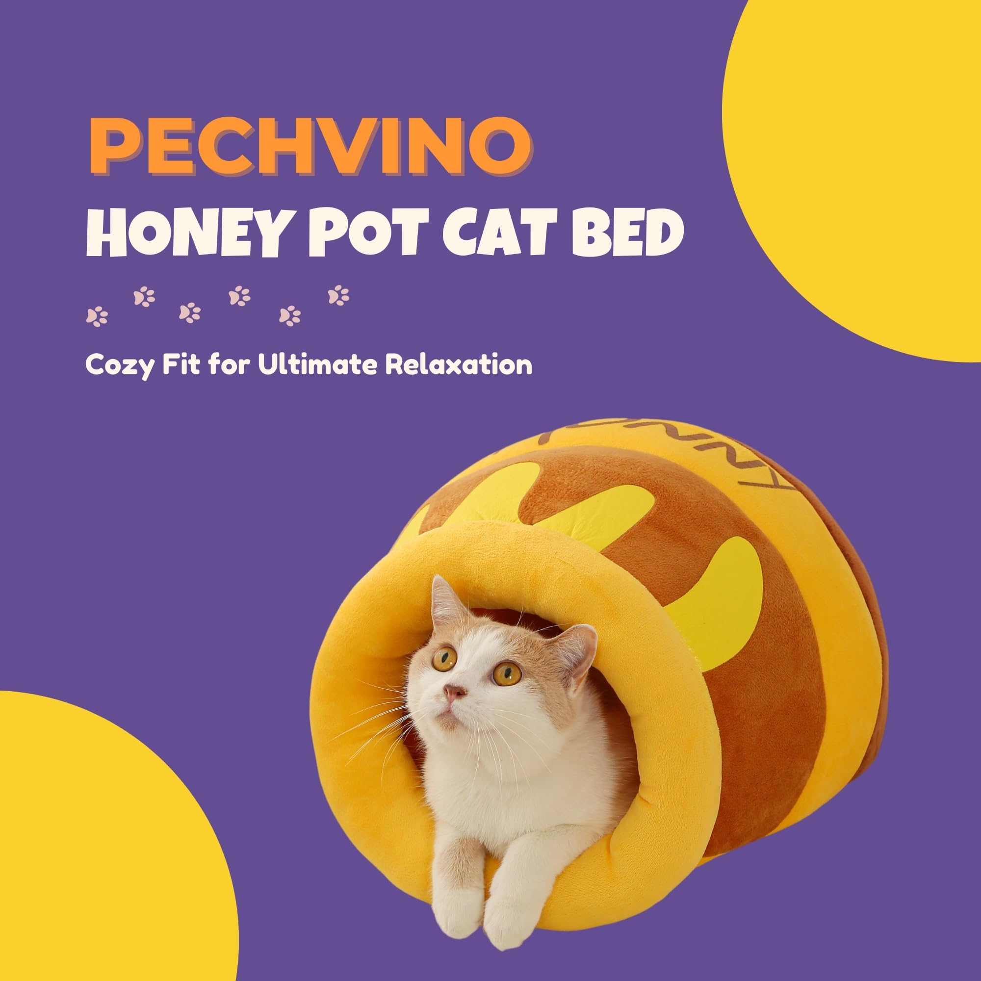 PECHVINO Honey Pot - Cuccia per gatti e animali domestici di piccola taglia, comoda cuccia per animali domestici chiusa, dimensioni medie e grandi, design con vaso di miele per gatti e animali