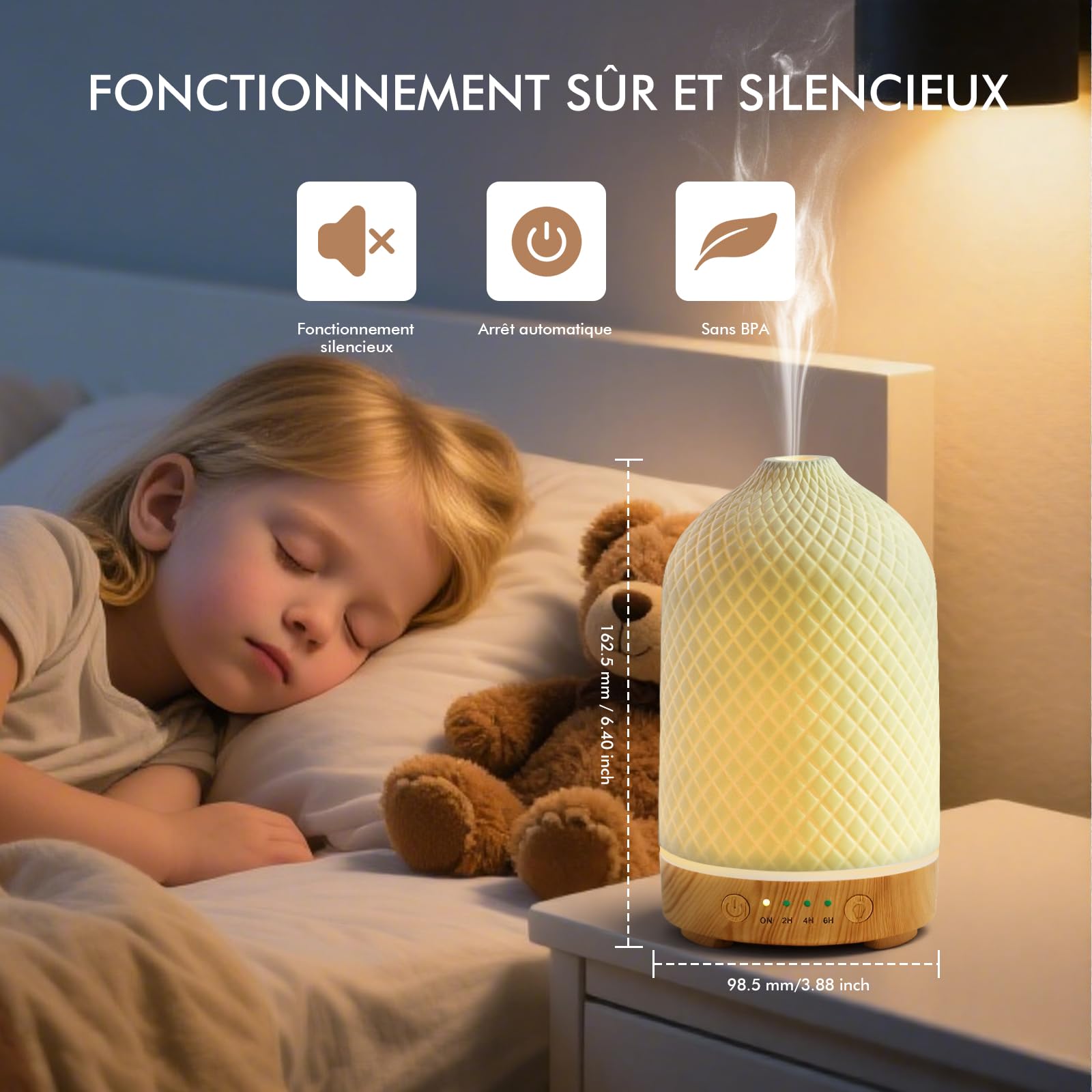 Diffuseur D'huiles Essentielles Diffuseur Electrique Ultrasonique Aromathérapie en Céramique 200ML avec Minuterie D'arrêt Automatique De 7 Couleurs pour Appartement Bureau Maison Yoga Cadeaux