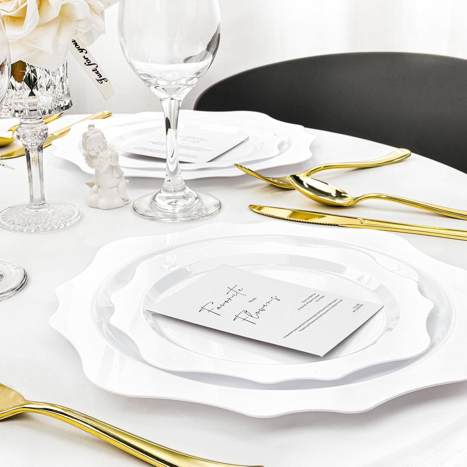 100 PCS White Disposable Plates for 50 Guests, Scalloped Plastic Plates Include 50 Dinner Plates and 50 Dessert Plates for Party, Wedding - Image 5