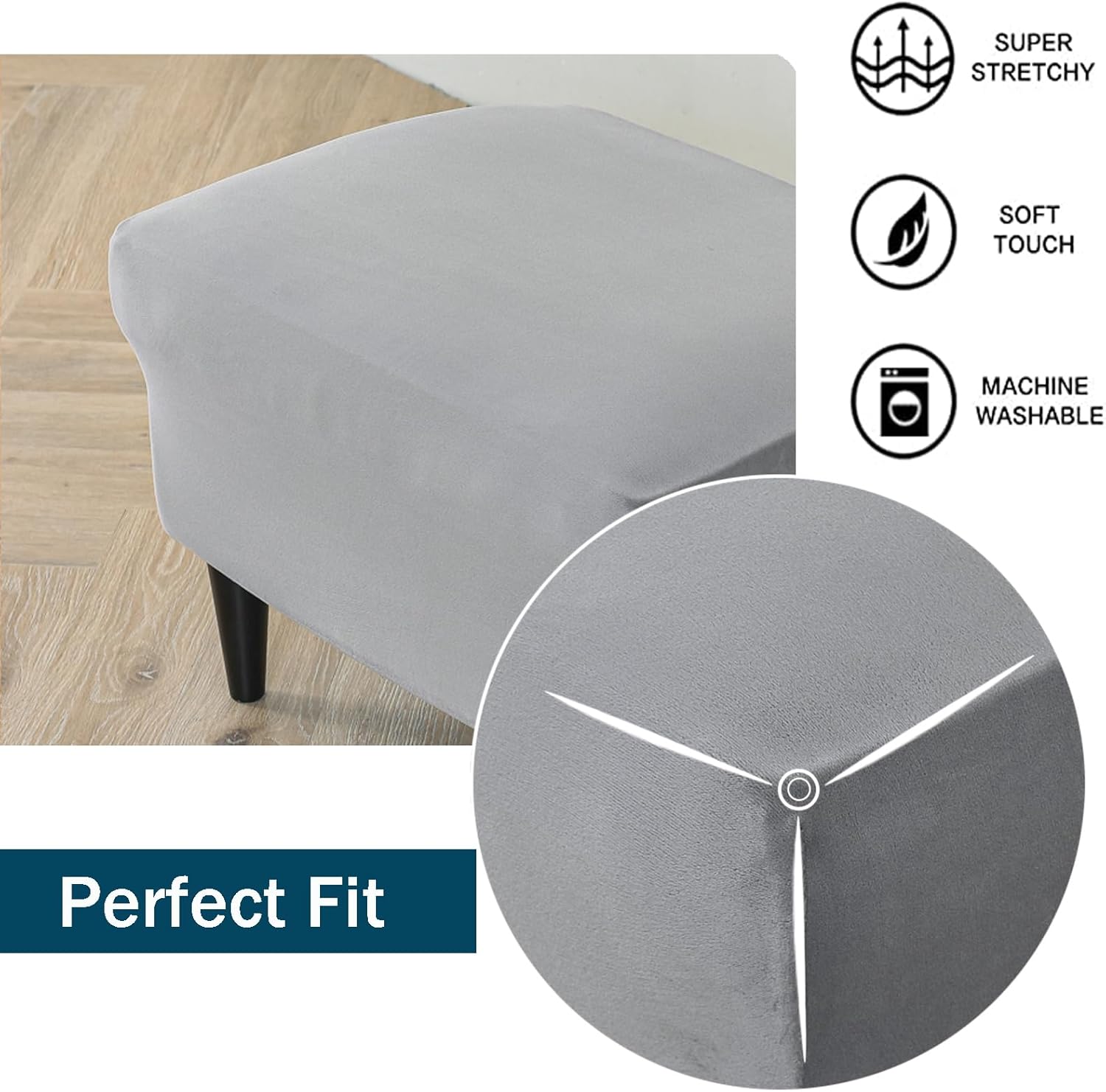 YOPOIY Velvet Ottoman Cover Stretch Rectangle Ottoman Slipcover with Elastic Bottom Footstool Slipcover Soft Furniture Protector for Living Room -Brown-one Size