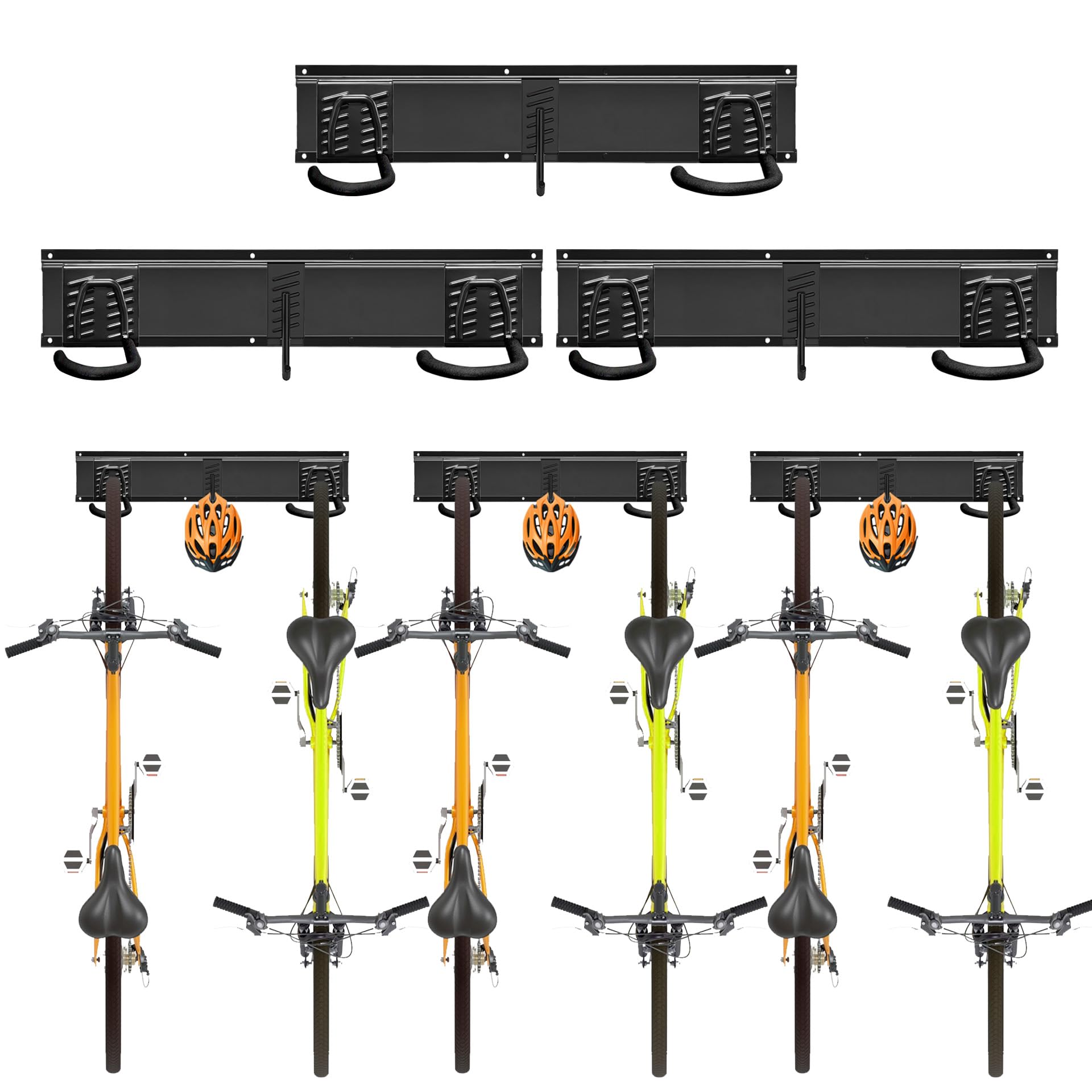 Mimoke Supporto da parete per bicicletta verticale, regolabile, per bicicletta elettrica, mountain bike e bici da strada, supporto da parete per biciclette e ganci per casco (per 6 biciclette)
