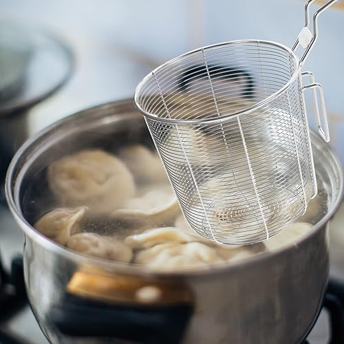 Miniatura 4 de SHERCHPRY Colador de pasta redondo profundo para freidora de 4.7in, cesta de pasta de acero inoxidable de malla, colador de fideos de araña, cesta