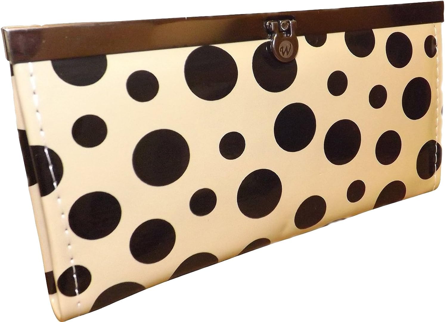 Peach Couture Retro Vintage Inspired Taupe and Black Polka Dot Print Wallet Clutch