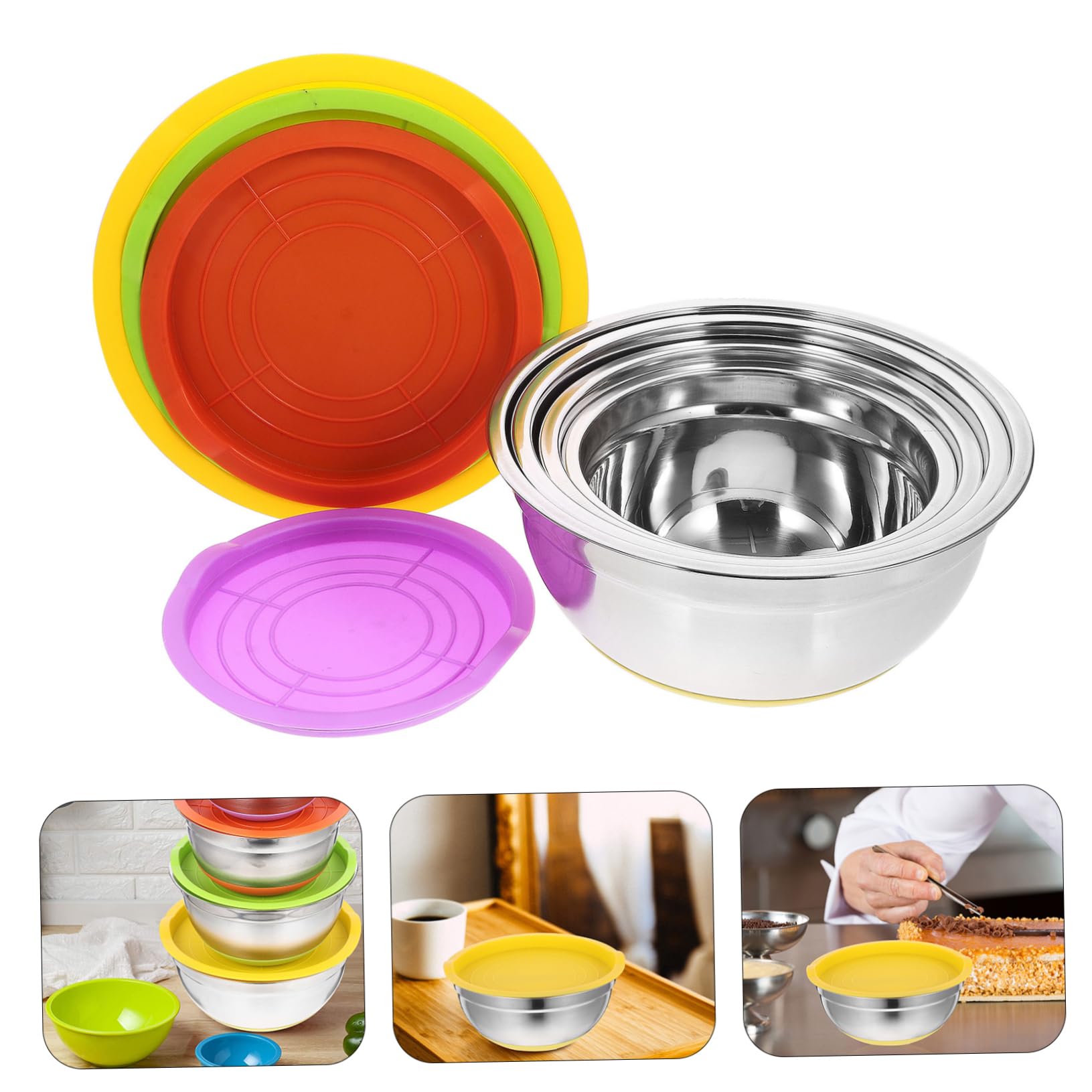 MAGICLULU Bol de Cocina Antideslizante de Acero Inoxidable Tapa, 4 Piezas