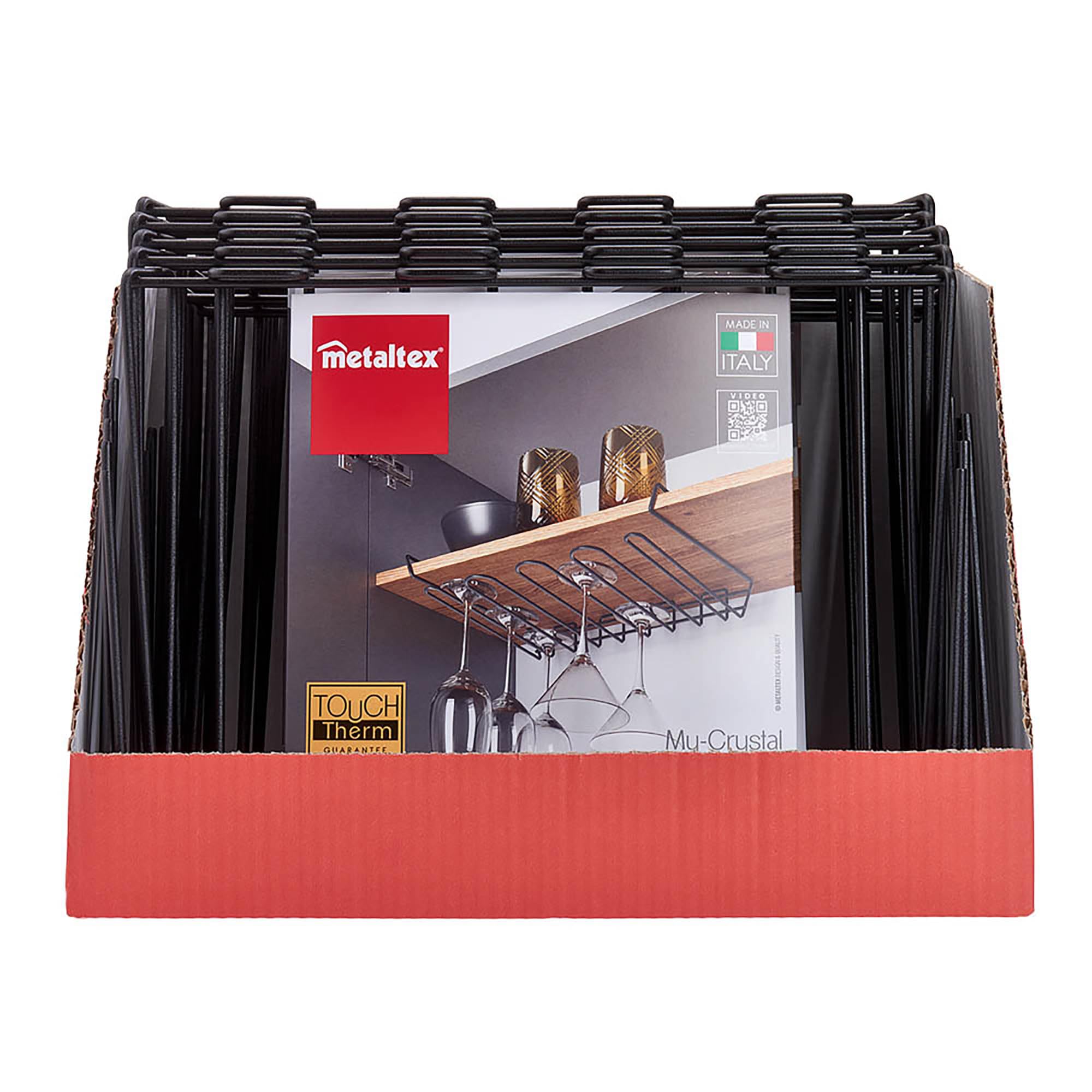 Metaltex MyCristal – Porte-Verres Suspendu Sous Étagère, Noir, Pour 12 à 16 Verres à Pied