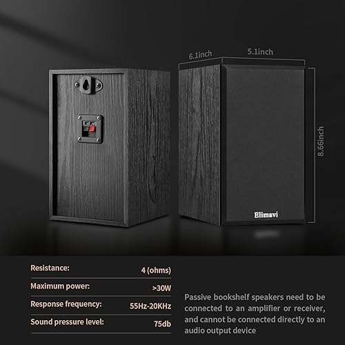 Miniatura 8 de Altavoces pasivos de estantería de 30 W* 2 para tocadiscos y sistemas de cine en casa, altavoces estéreo de rango medio y alta frecuencia, altavoces