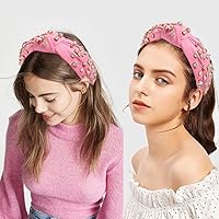 Vista 4 de Diadema anudada de cristal para mujer, diadema con nudo superior ancha, diadema de moda para mujer, accesorios para el cabello (rosa)
