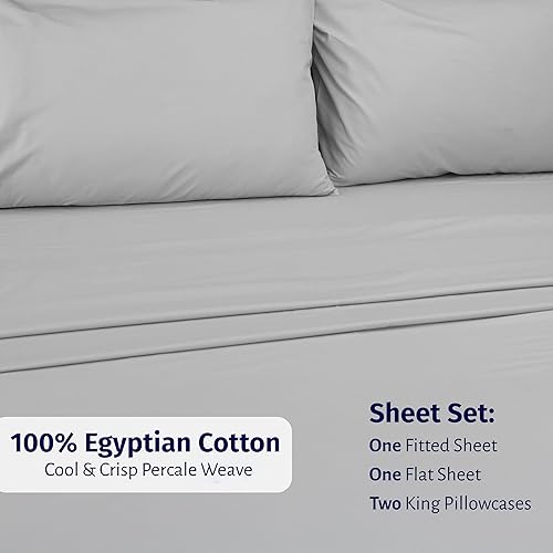 Miniatura 3 de California Design Den Juego de sábanas para cama King - Sábanas de percal de 100% algodón egipcio certificado, tamaño King con bolsillos profundos,