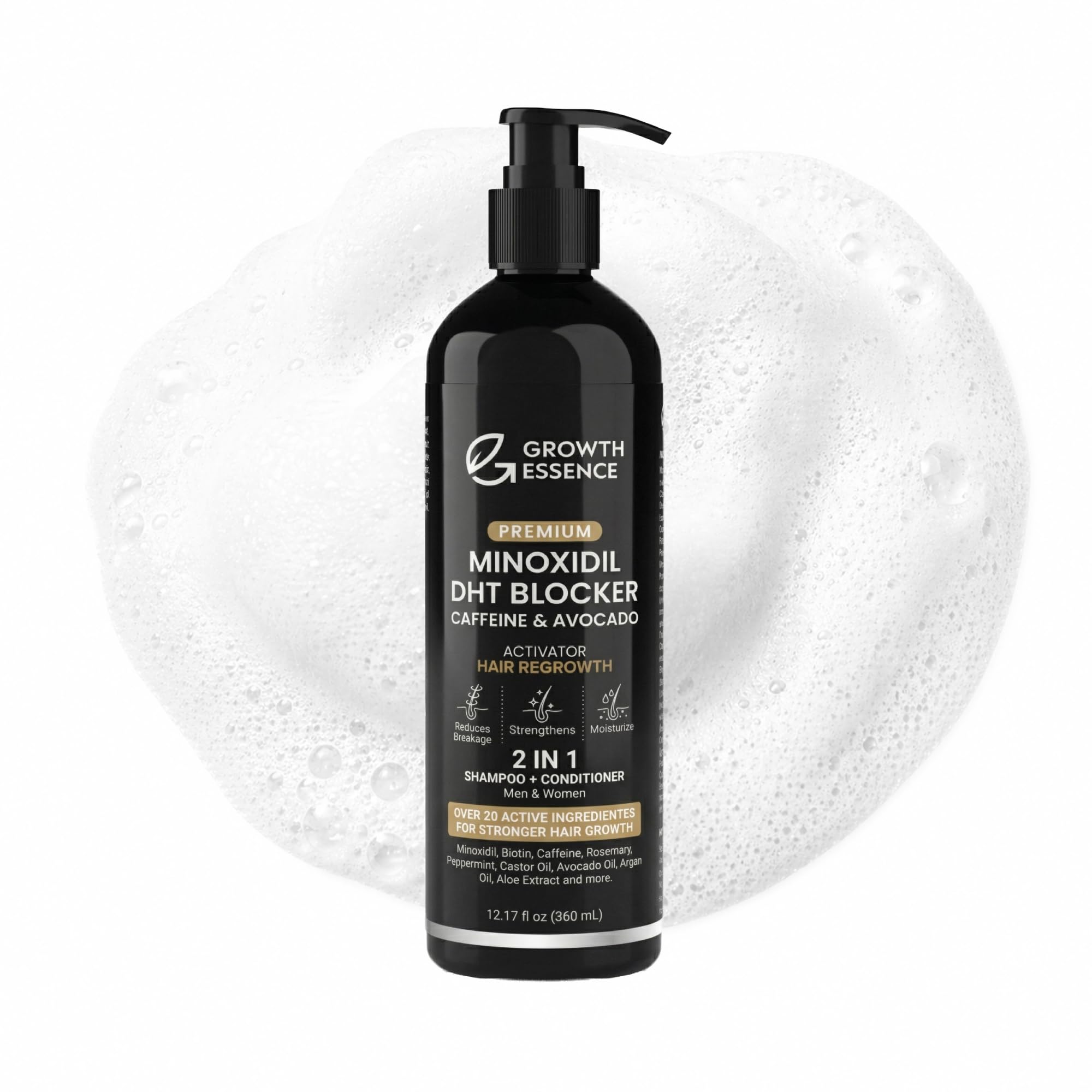 2-in-1 Shampoo and Conditioner for Thinning Hair - Minoxidil, Biotin, Caffeine & Keratin - DHT Blocker with Saw Palmetto & Rosemary for Men & Women, 12.17 Fl Oz