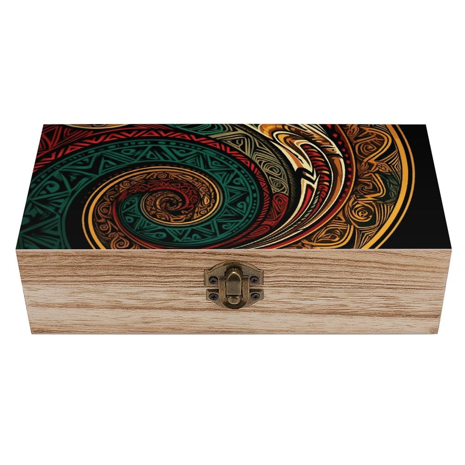 NTVOWPZO Wooden Storage Box Dark Teal HD Images Wood Gift Box with Hinged Lid Vintage Decorative Boxes Jewelry Memory Box for Jewelry Art Hobbies Home Storage Treasure Keepsake Gift