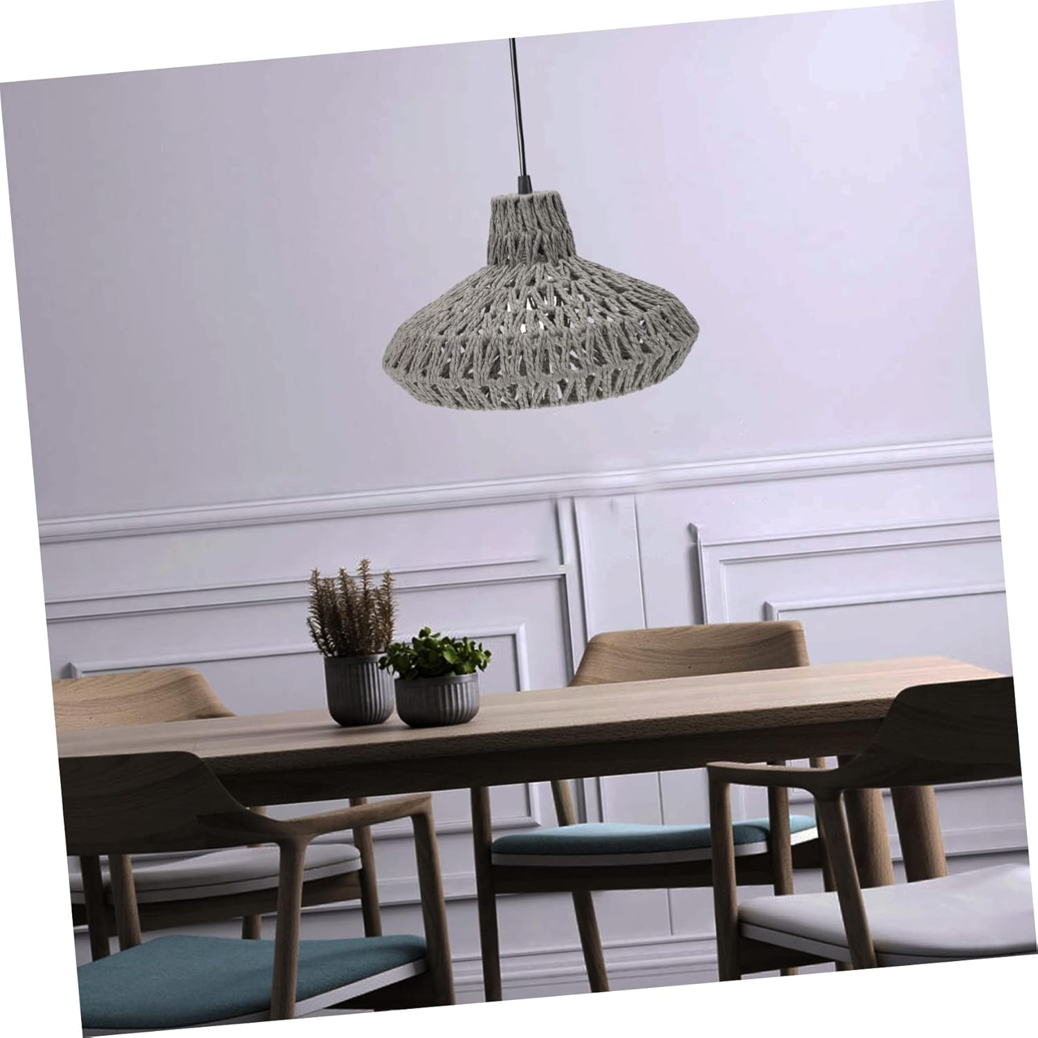 Lurrose 1pc Nordic Style Paper Rope Chandelier Shade Minimalist Pastoral Lighting Decor for Dining Room Easy to Install Lampshade for Warm Atmosphere Creative Home Decoration Gray