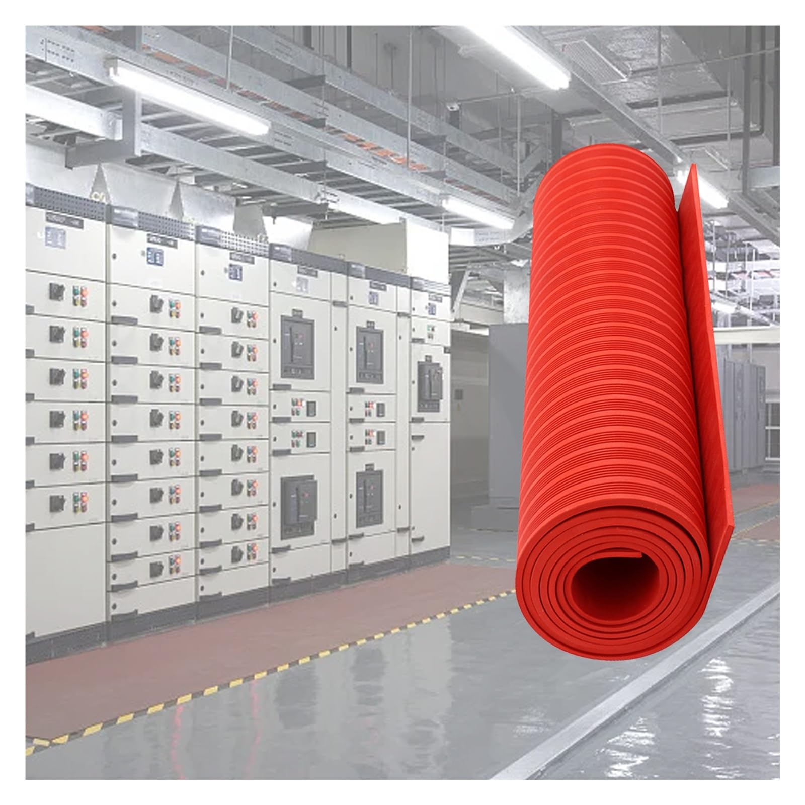 Electrical Insulation Safety Rubber Mat 3 6 9 12' 15 18 Feet 21 24 27 30ft, Heavy Duty Insulated Work Mat for Substation/ Distribution Room/ Power Supply Station, 3' Wide(LxWxT 11' x 3 1/4' x 1/5