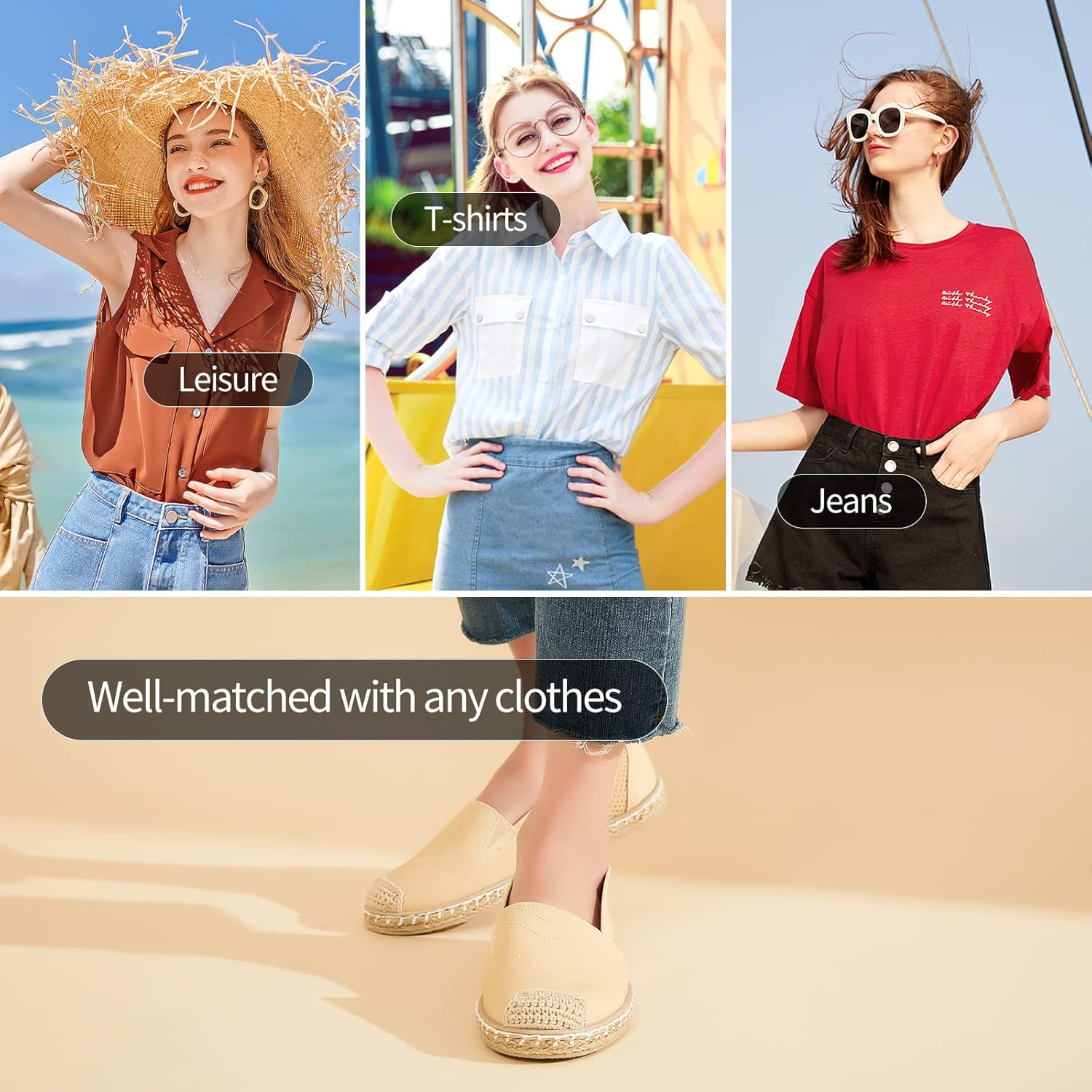 Women's Flats Shoes,Breathable Black Espadrilles Flats,Black and White Slip on Shoes(Lightweight and Soft) - Image 6