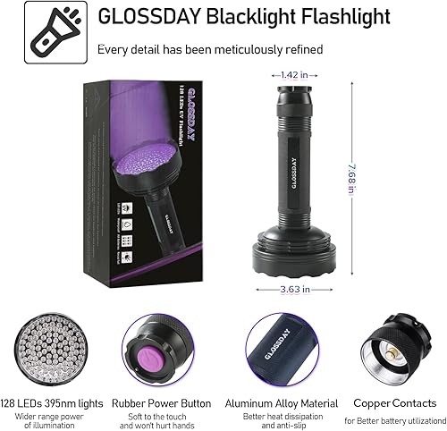 Vista 15 de Linterna UV luz negra, 100 LED linterna de luz negra para perro/gato detector de mascotas, buscador de escorpiones