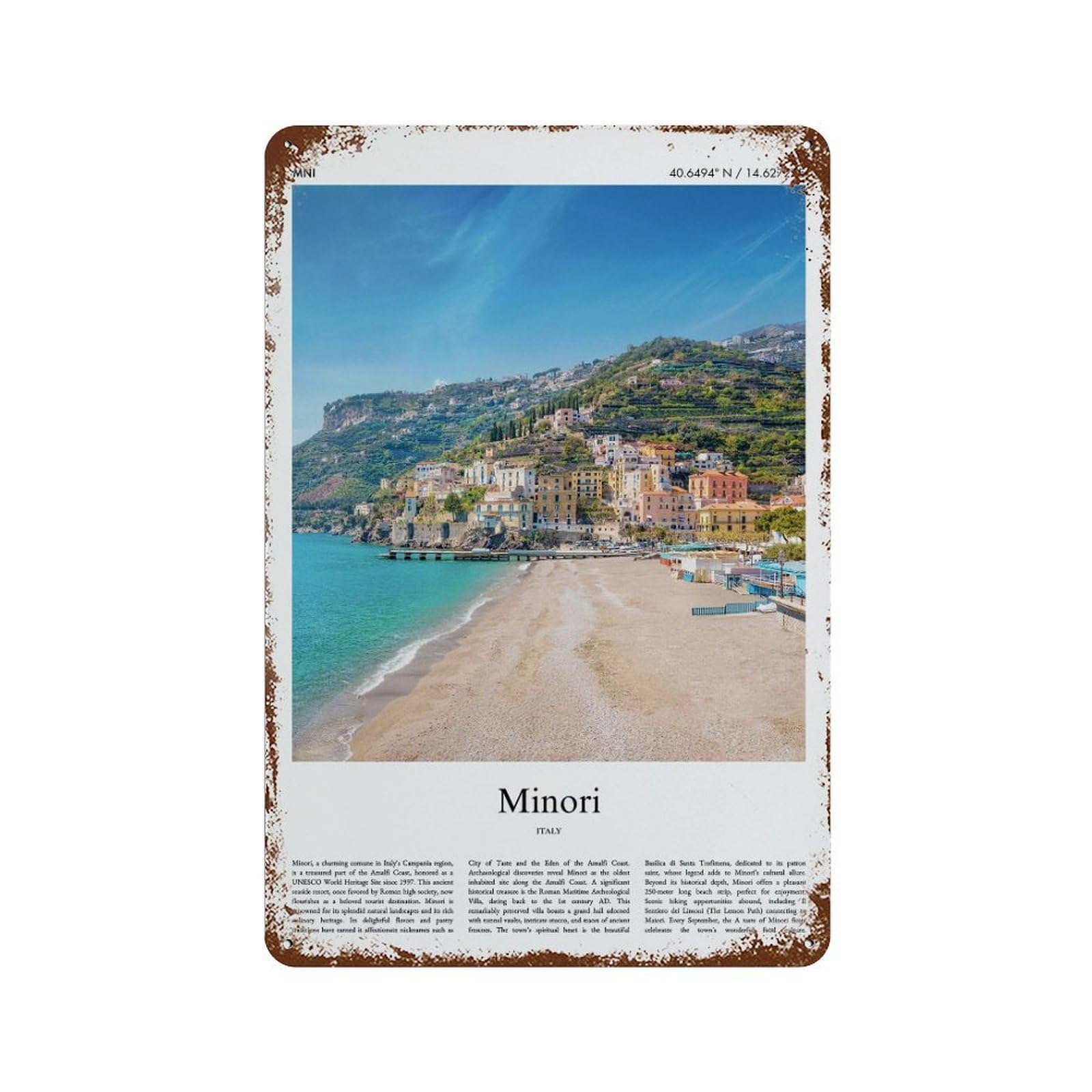 xiaoxiaoshen Minori Italy City Scenery Wall Decor Art Metal Tin Poster Modern Home Decor Art Home Bar Shop Decorations Vintage Sign 30x20cm